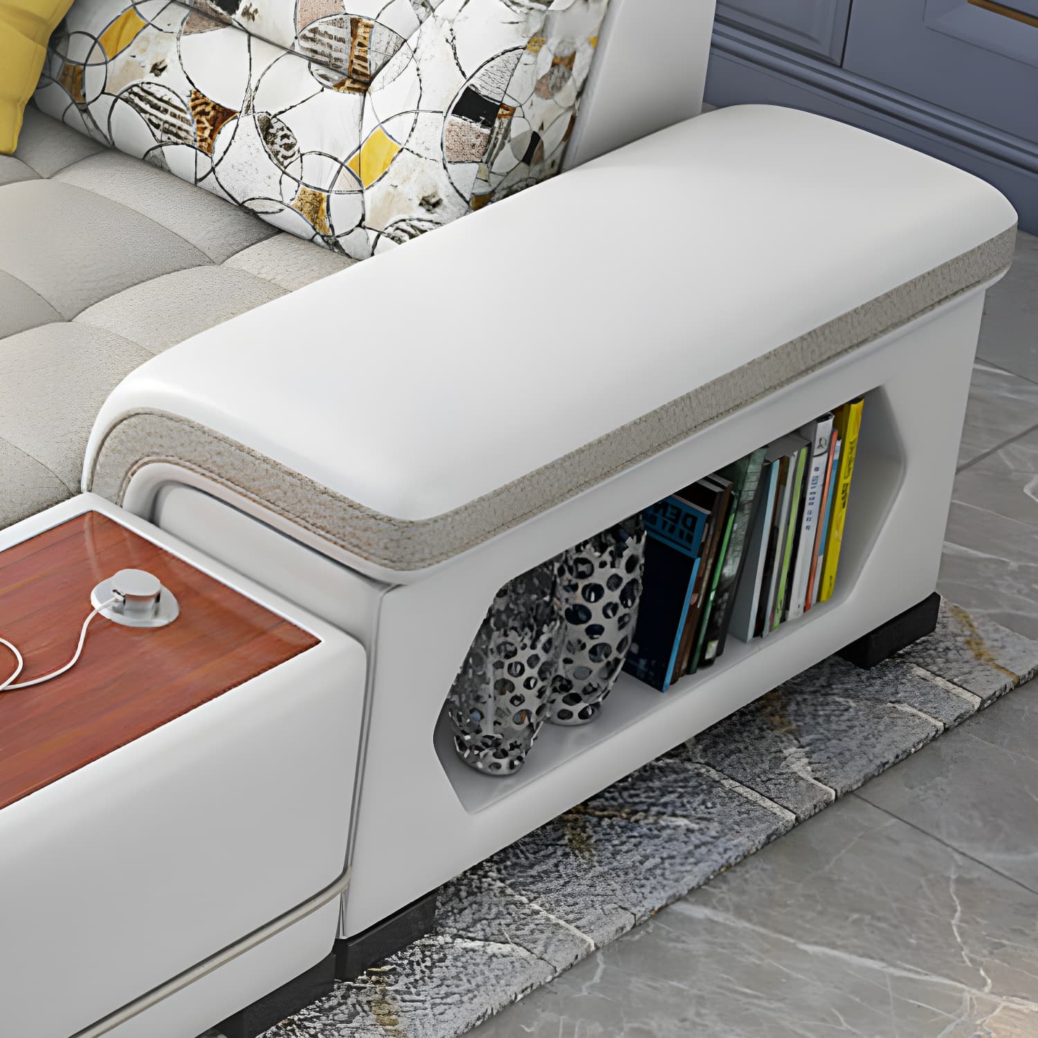 Modern Beige Sectional Sofa with Wood Frame, Pillow Back & Slipcover, Storage Included with Shelves - image 7