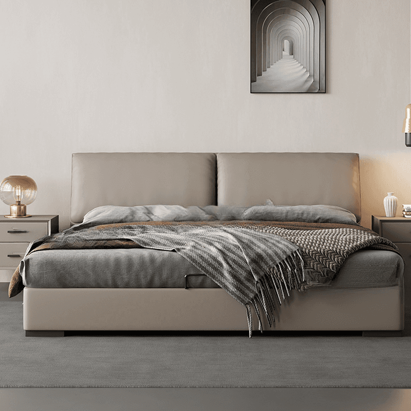Grey Solid Color Storage Included Panel Bed for Bedroom