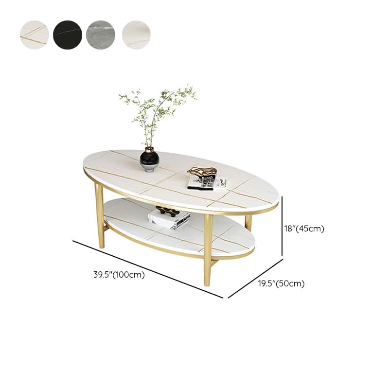 Glam Style Stone Top Oval Coffee Table with Both Shelf and Storage, Durable Iron Four Leg Base - image 12