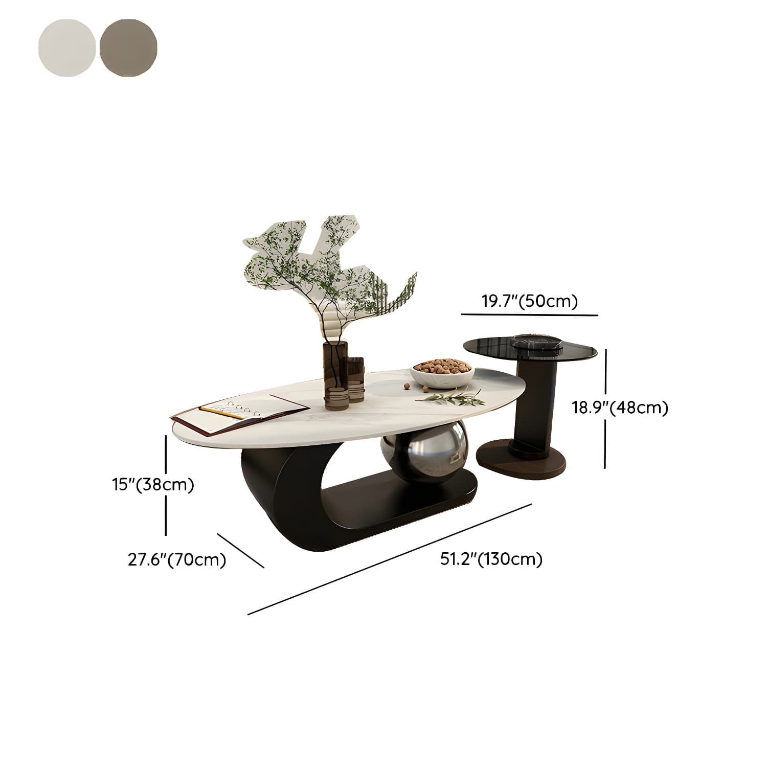 14"H Glam Coffee Table Slate Oval Pedestal Coffee Cocktail Table - image 19