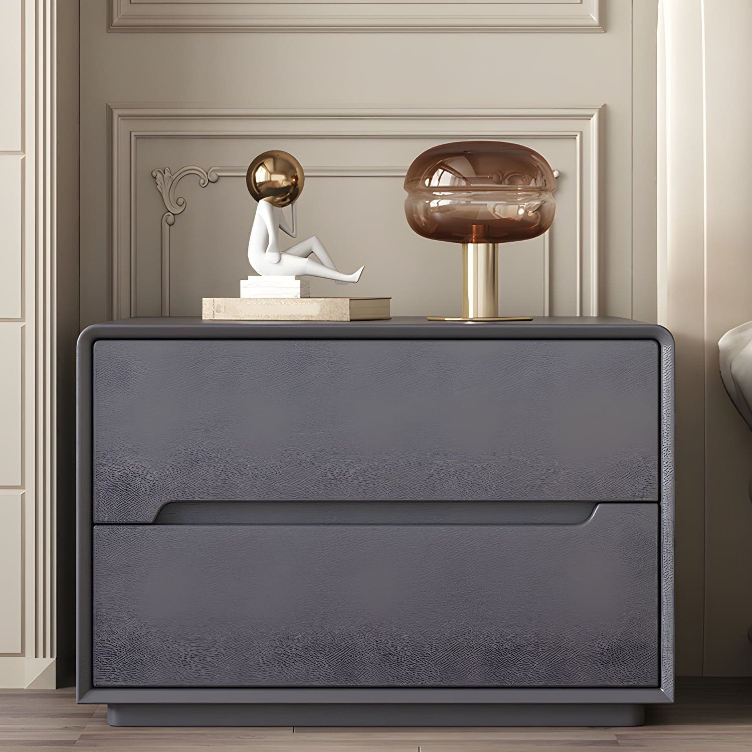 Modern Faux Leather Nightstand with 2 Drawers & No Distressing - Light Wood Tone - image 3