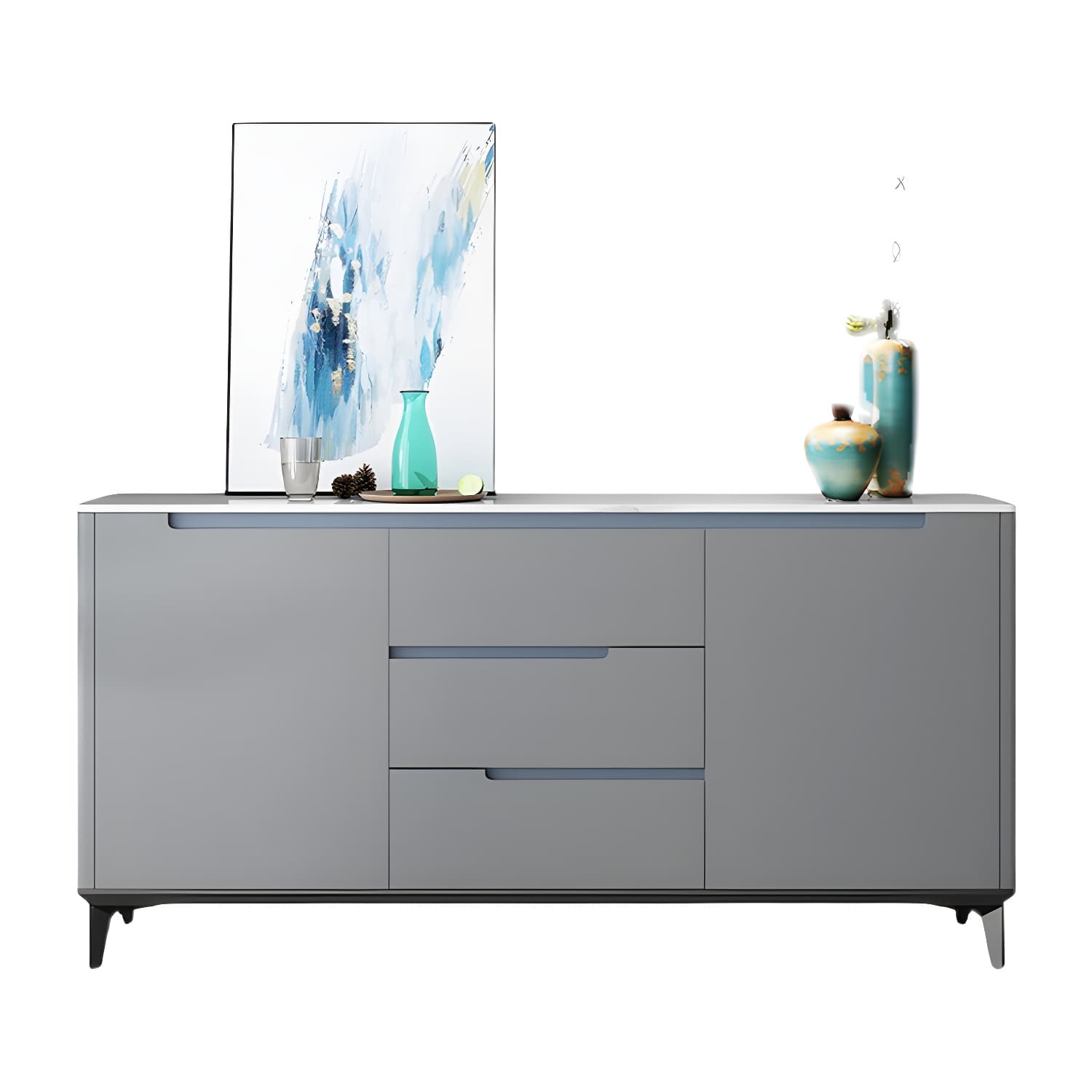 Modern Antique Finish Credenza 3 Drawer Sintered Stone Sideboard Cabinet - image 9