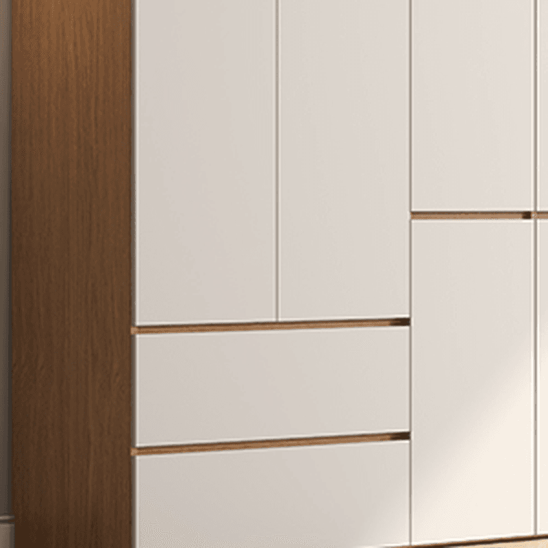Chalk Simple Lumber Wardrobe Closet with Soft Close Drawer, Soft Close Door, Interior Shelves, and Clothing Rod