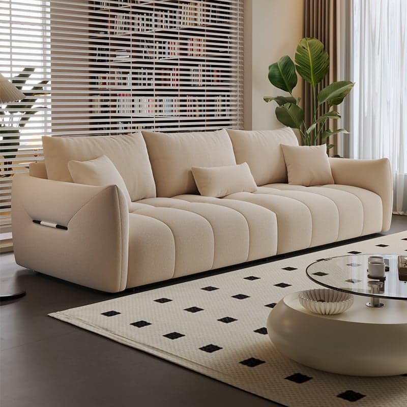 Modish Solid Color Scratch-durable Standard Sofa in Midnight Black/Mocha/Off-White, Seats 3 with 3 Pillows - image 5