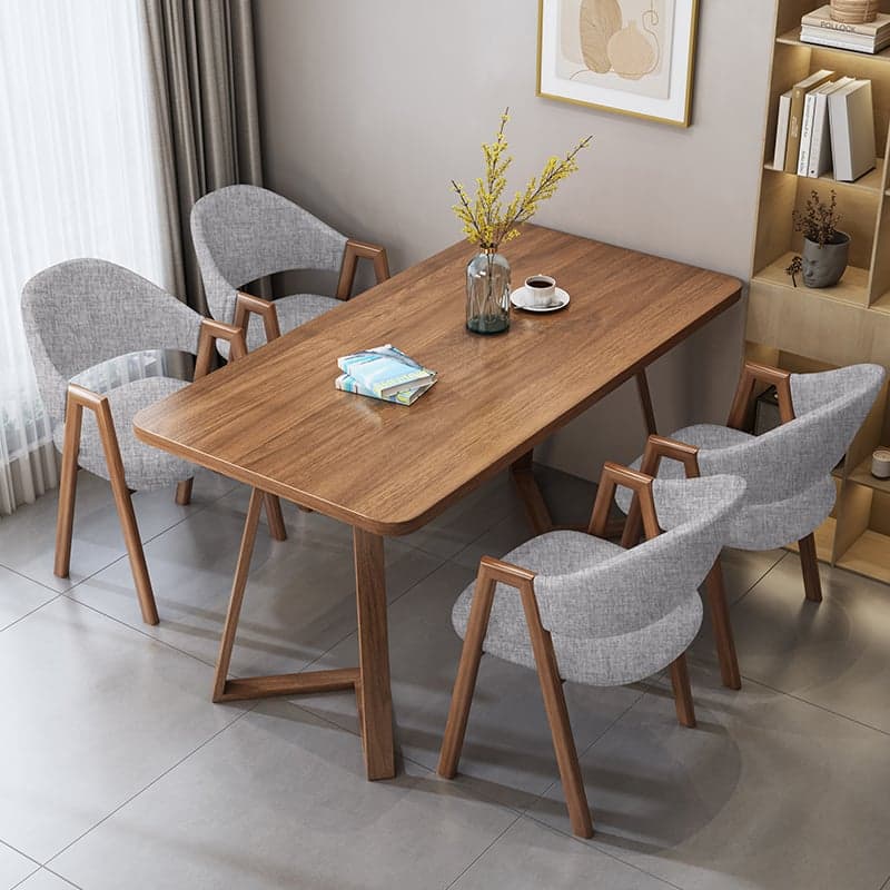Dining Table Set with Recycled Wood Top and Sleighing Base, Padded Chair with Back and Armrest, 5-piece in Auburn - image 13