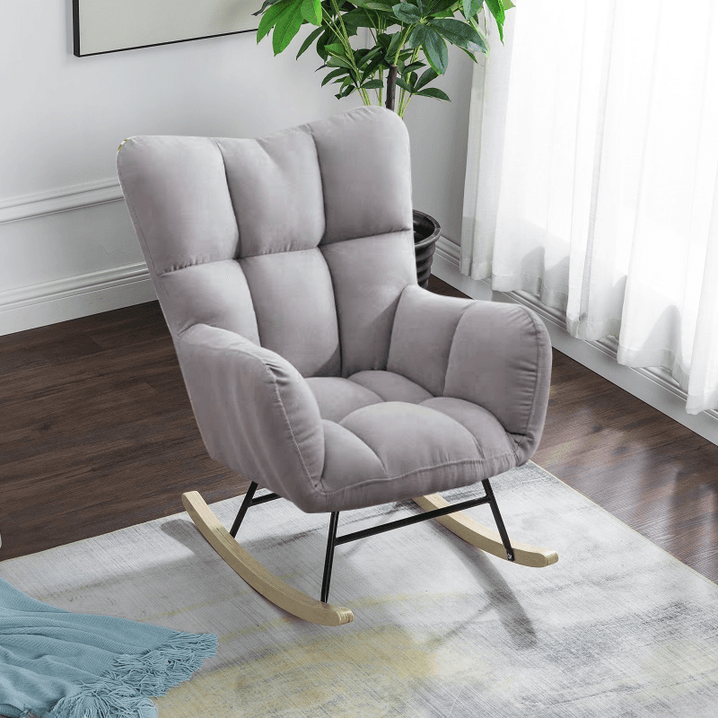 Simplistic Scratch-immune Padded Recessed Arm Ottoman Upholstered 2 Piece Set Bedroom Rocking Chair - image 6