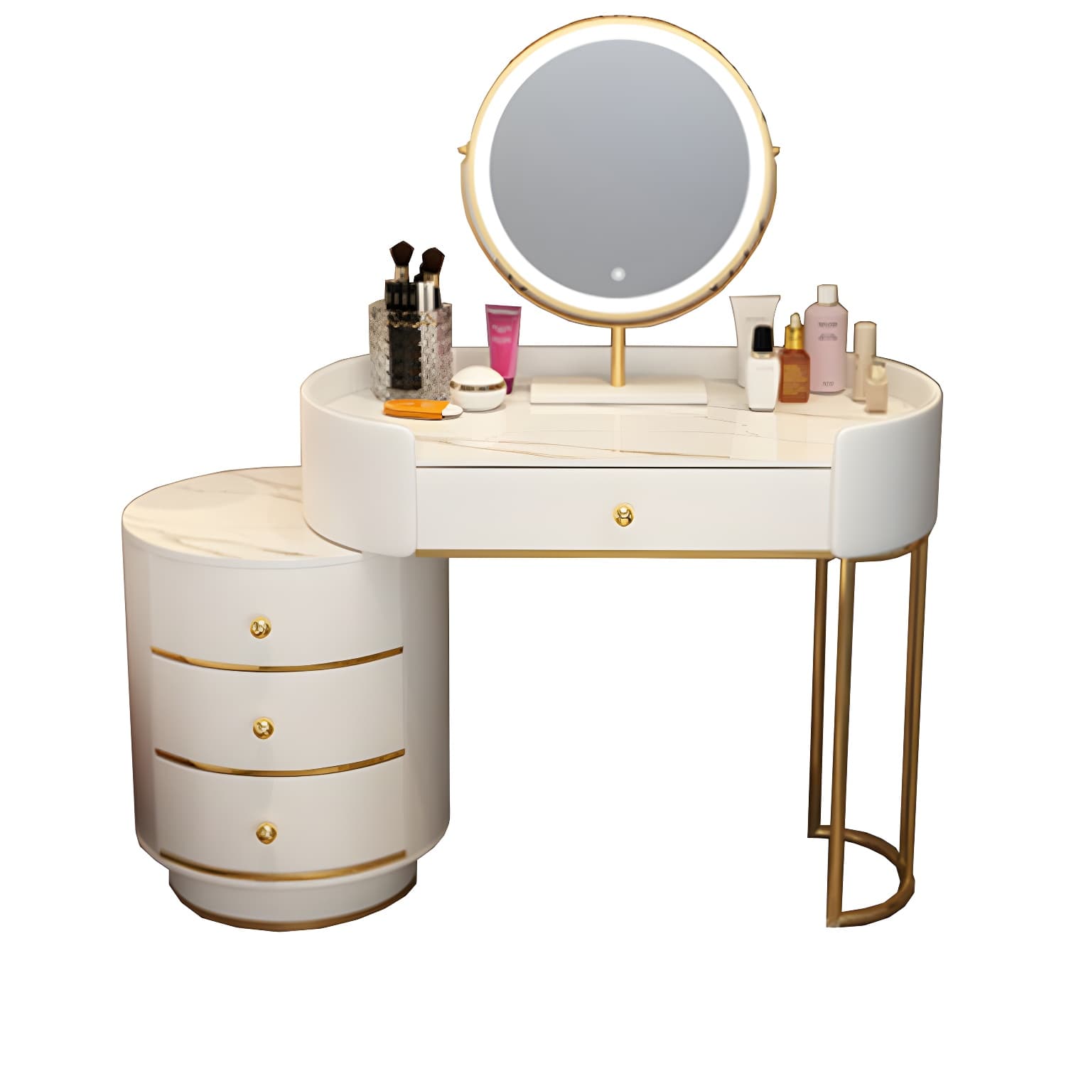 Lighted Mirror Makeup Counter Bedroom Makeup Vanity Desk Table with Drawer - image 9