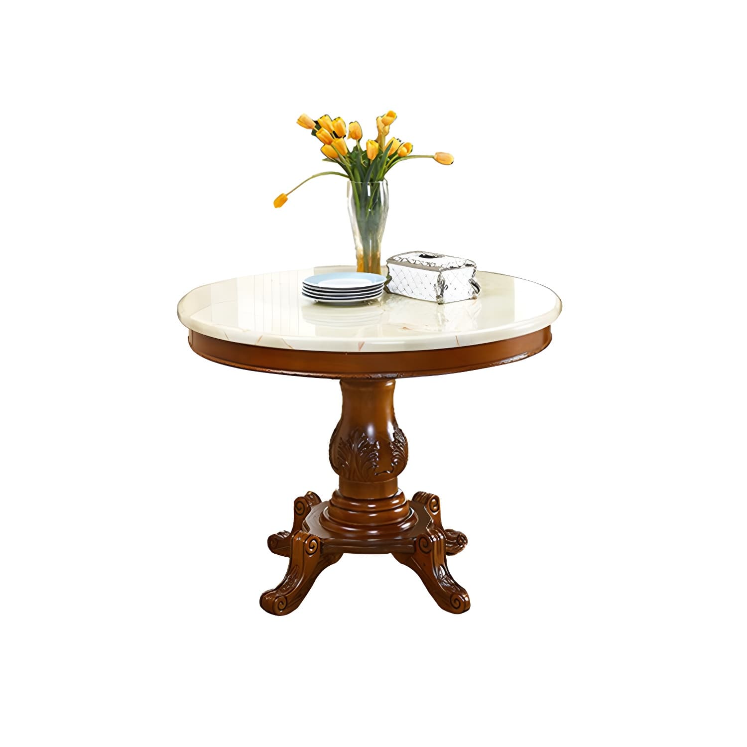 Round 4 Legs Victorian Style Dining Table Sintered Stone Fixed Table for Kitchen
