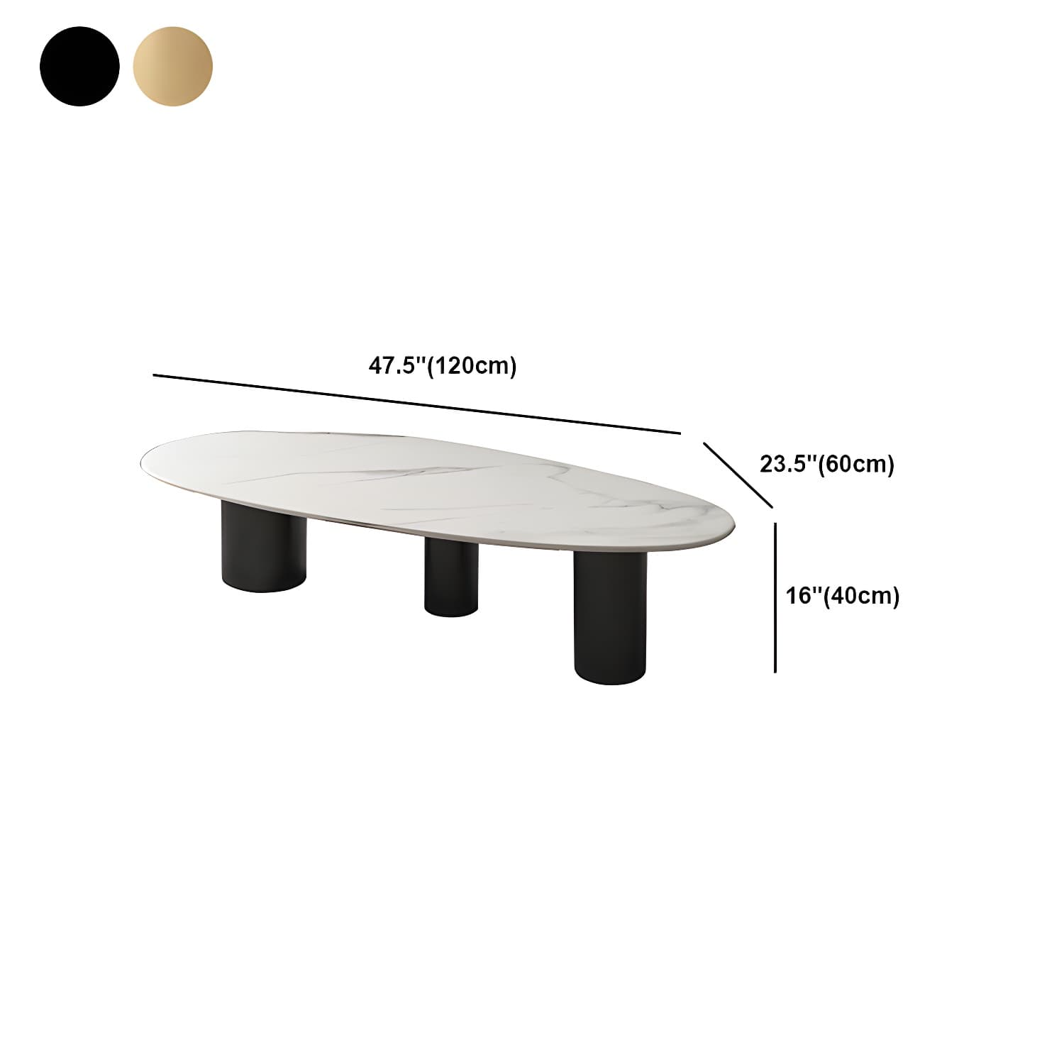 Luxurious 3 Legs Elliptical Stone Coffee Cocktail Table in White/Grey - image 13
