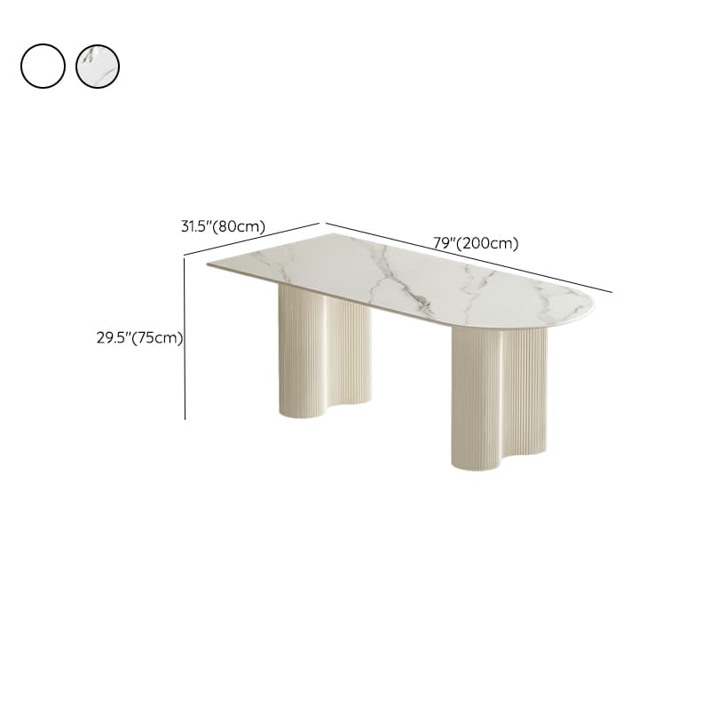 White Modern Stone Top Kitchen Dining Table with Metal Base for Home - image 20