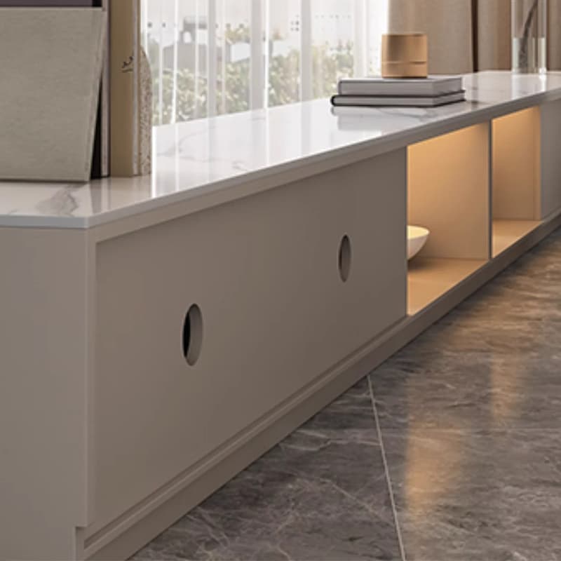 Modern Stone TV Stand with Drawers - Cabinet and Enclosed Storage - White - image 6
