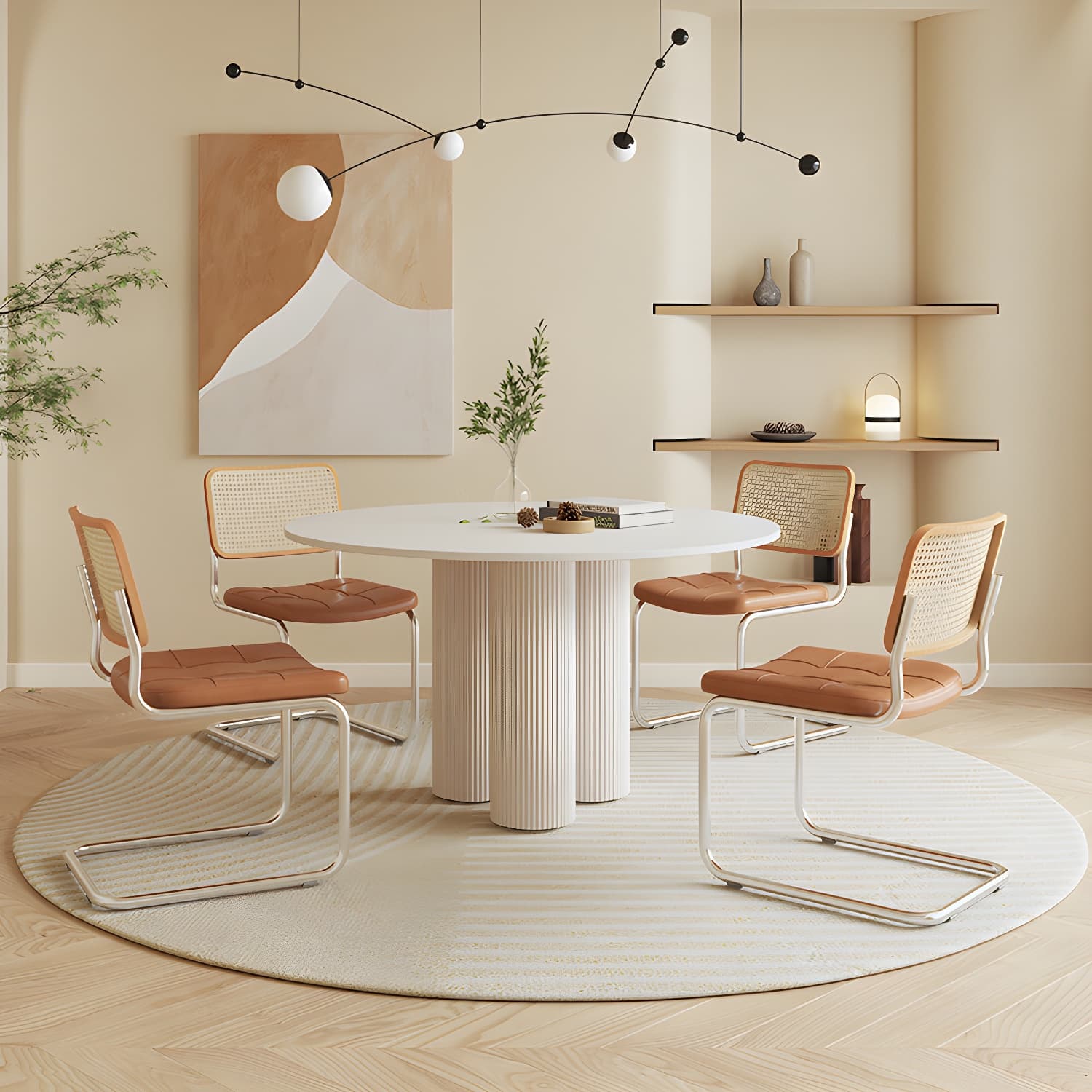 Contemporary Round Dining Table Stone Dinner Table with 3 Legs