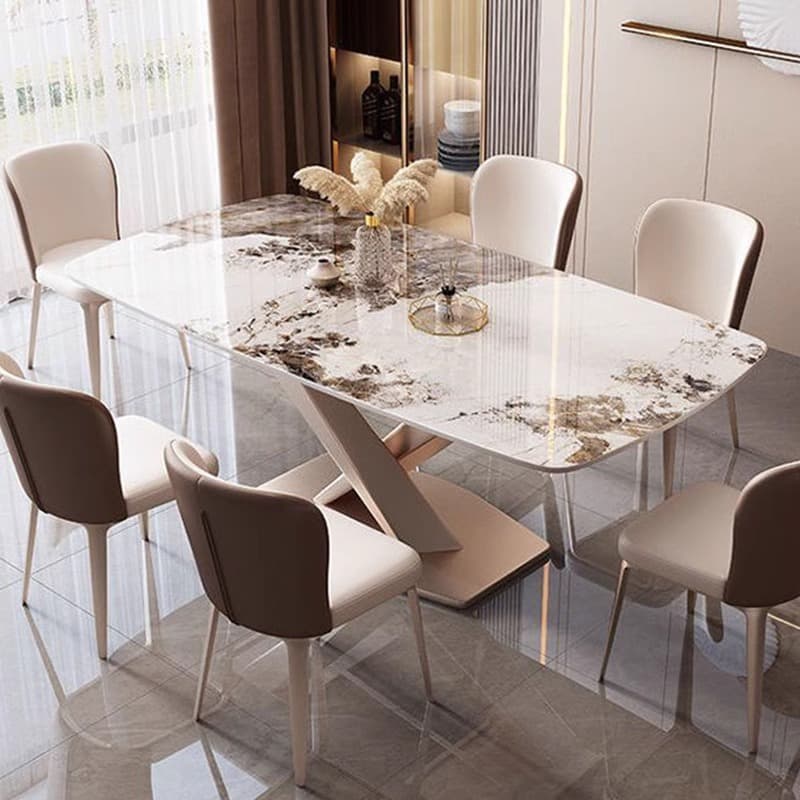 Modern Rectangle Slate Dining Table Set with Pedestal Base and Fixed Mechanism - image 4