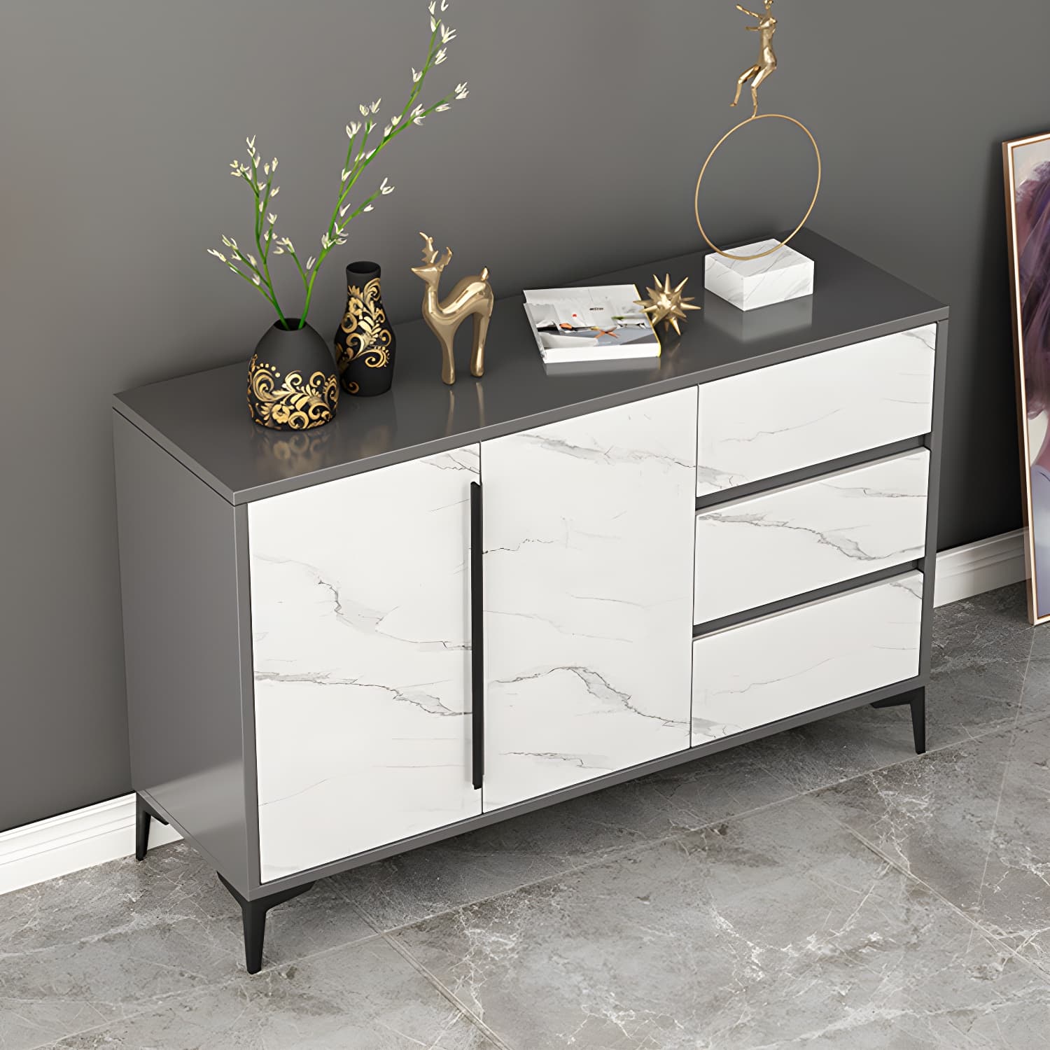 Engineered Wood Buffet Server with Drawers Modern Sideboard Table - image 10