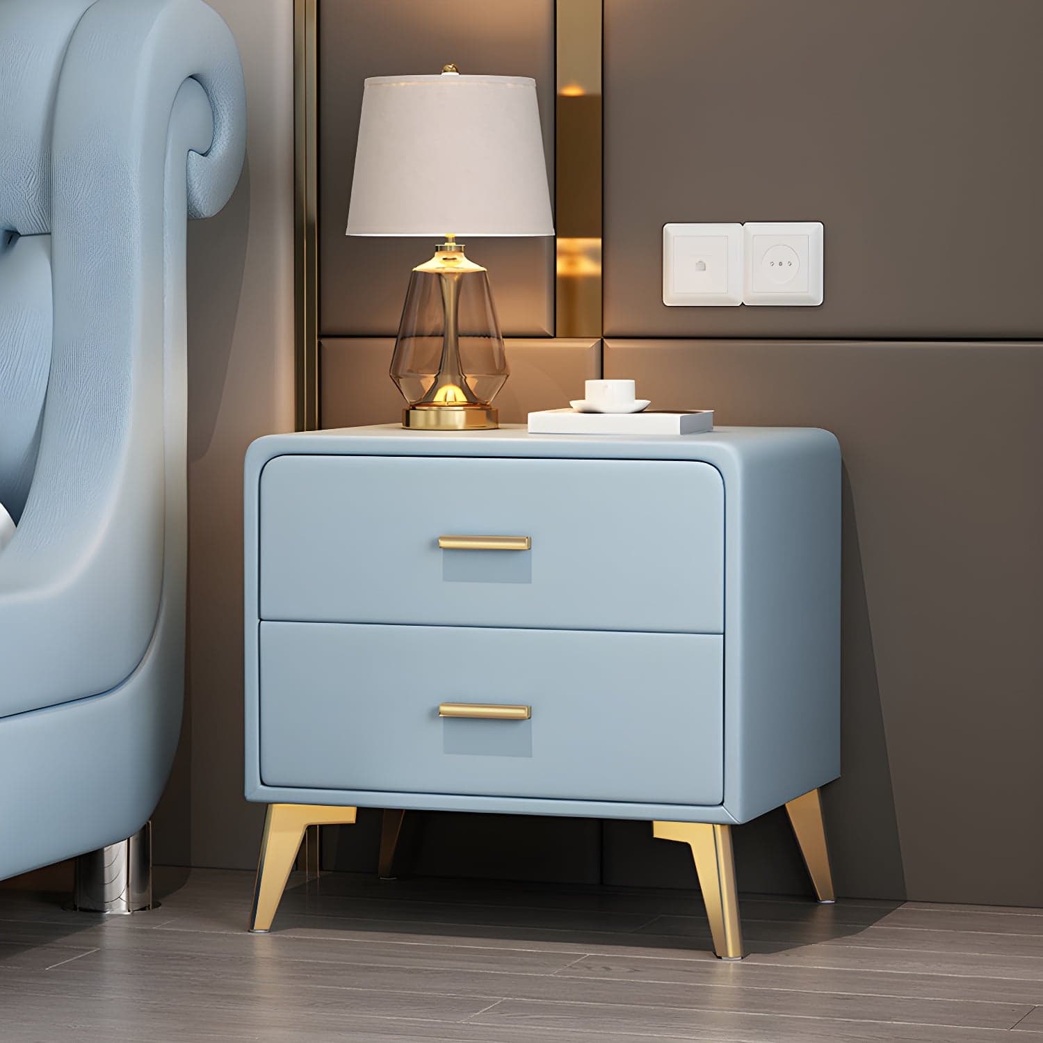 Faux Leather Modern Nightstand with Drawer Storage - Small Size, 2 Drawers - image 11
