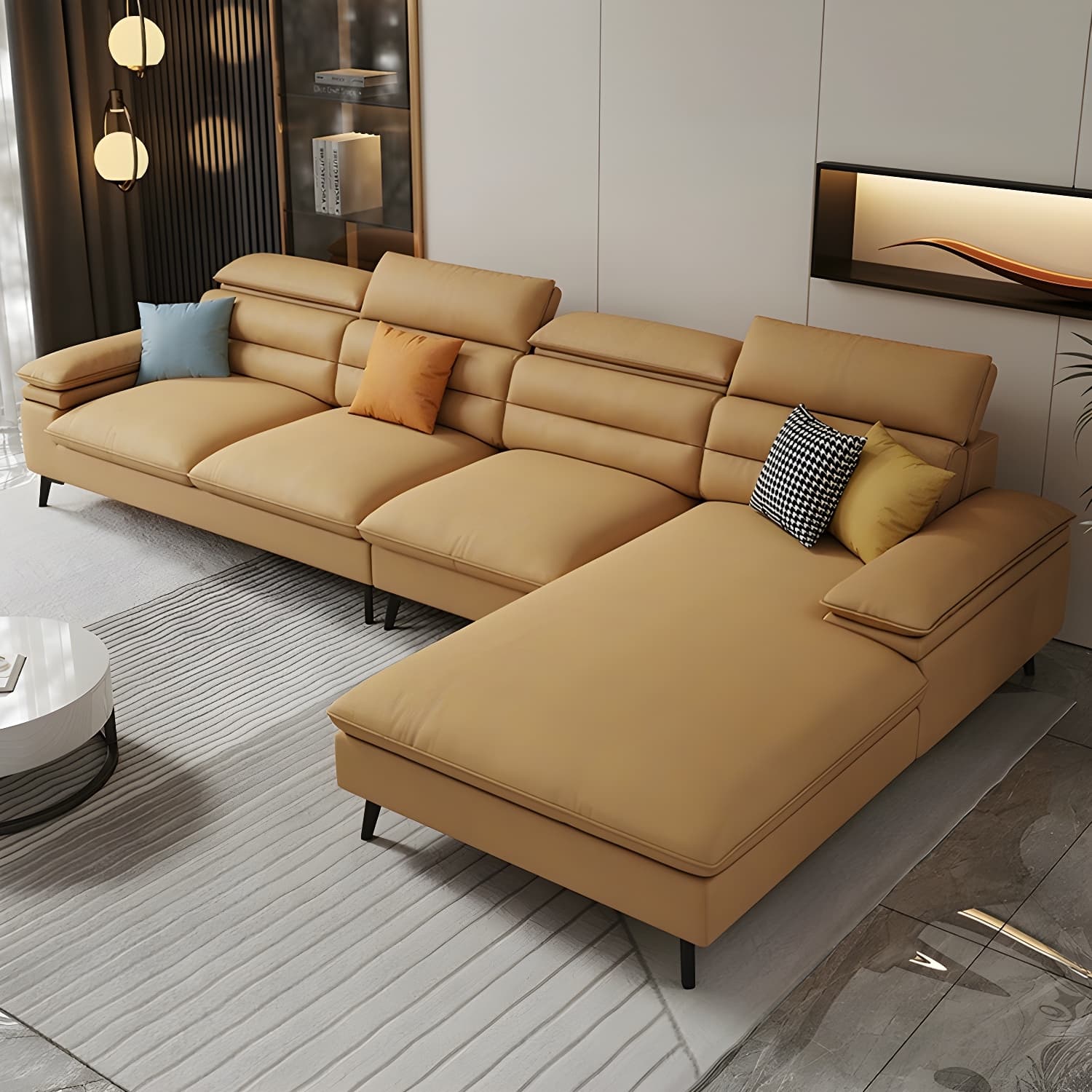 Modern L-Shape Sofa Chaise in Tech Cloth with Stationary Design and 3 Piece Set - image 14