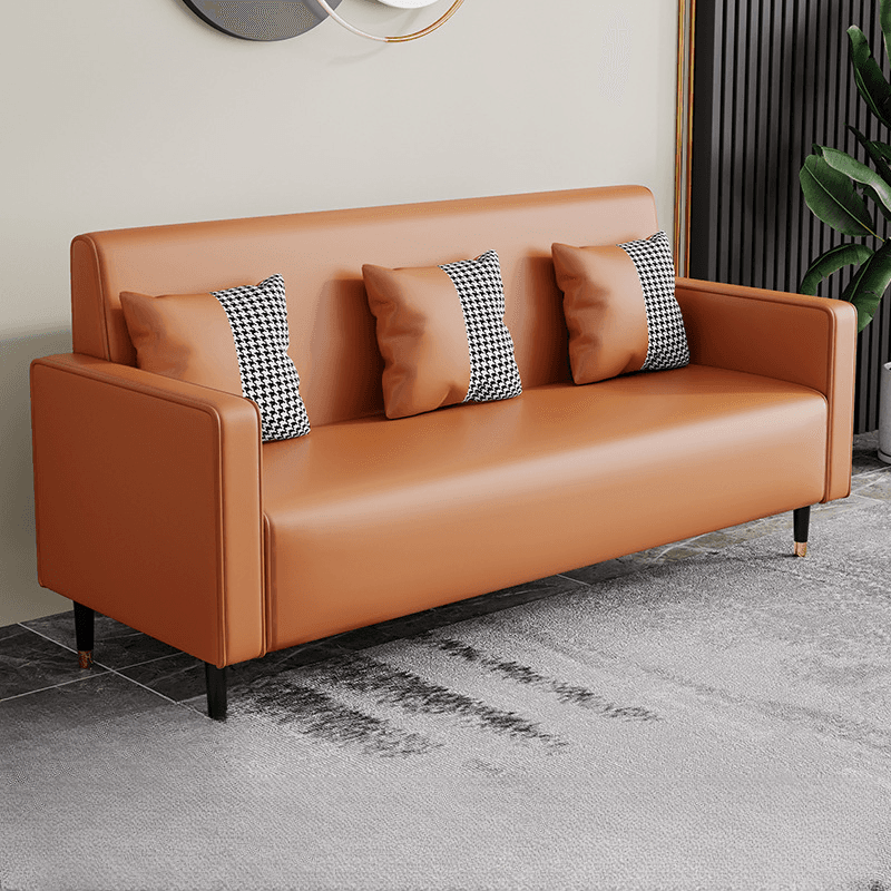 Casual Solid Color Water Resistant Sofa Couch in Grey/Cream/Citrus Color for 3 Person with Square Arm and 3 Pillows - image 9