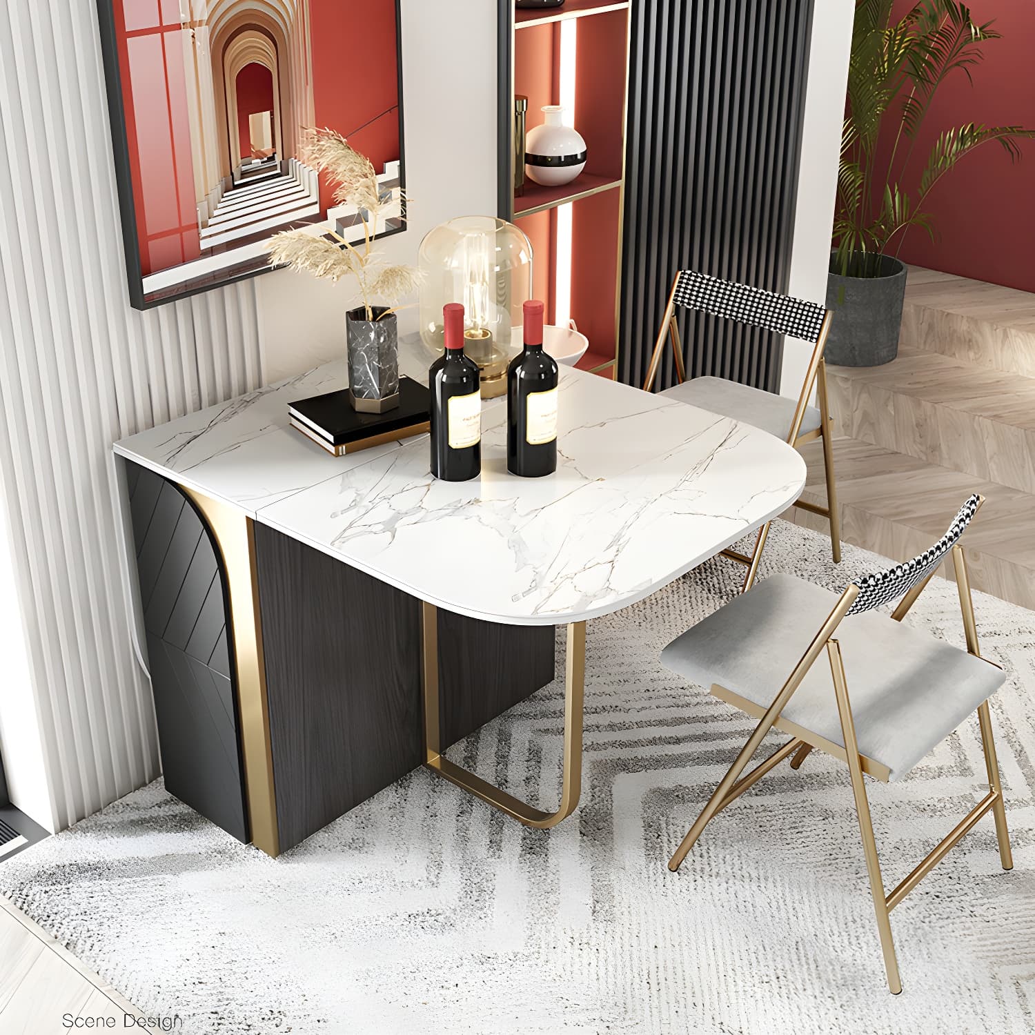 Modern 1/2/3/4/5 Pieces Rectangle Dining Table Set with Stone Top Foldable Dinette Set - image 4