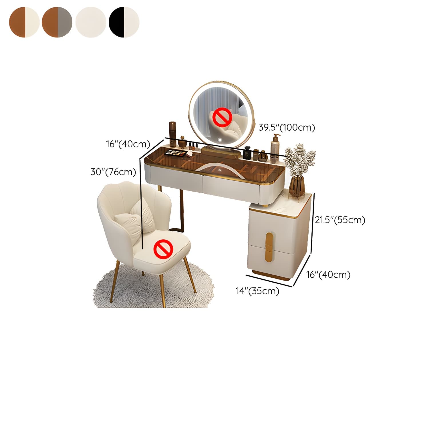Lighted Mirror Make-up Vanity Luxurious Dressing Table Stool Set - image 16