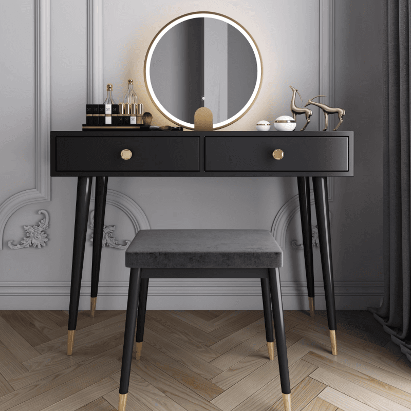 Modish Standard/Small Makeup Vanity with Solid+Engineered Wood Table Top and 3/2 Drawers