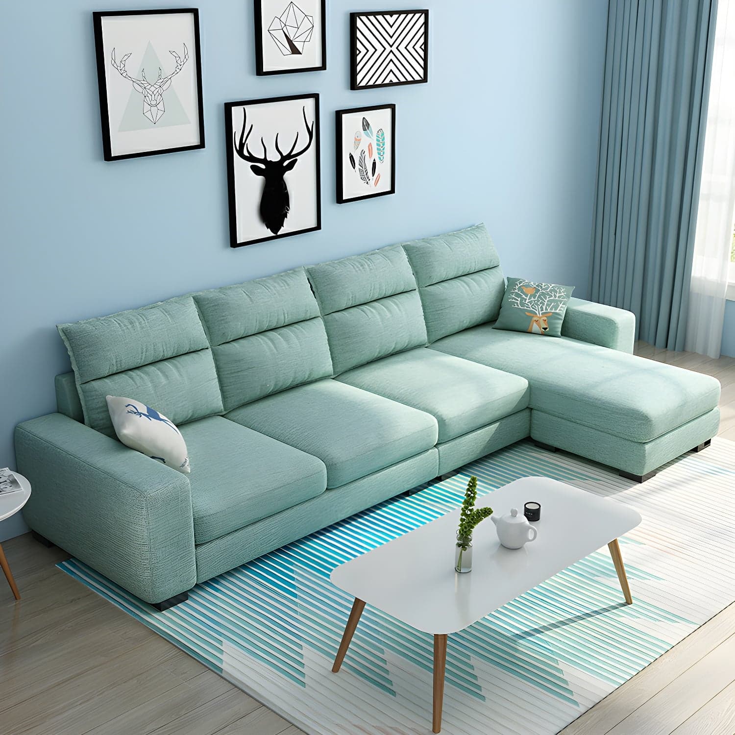 Scandinavian Wood Frame L-Shaped Modular Sofa Chaise in 2 Piece Set with Black Legs - image 4