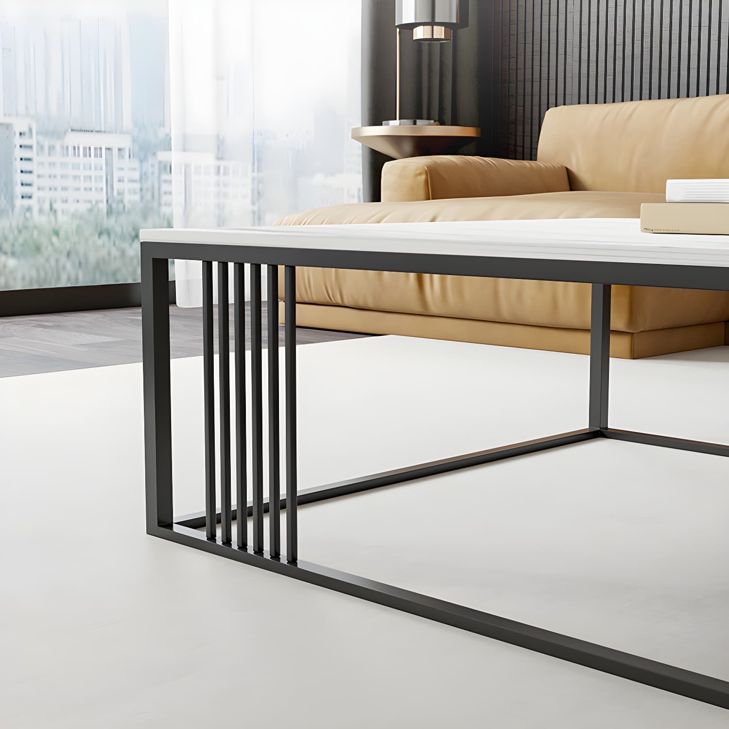 Metal Frame Rectangular Coffee Table Stone Top Cocktail Table - image 7