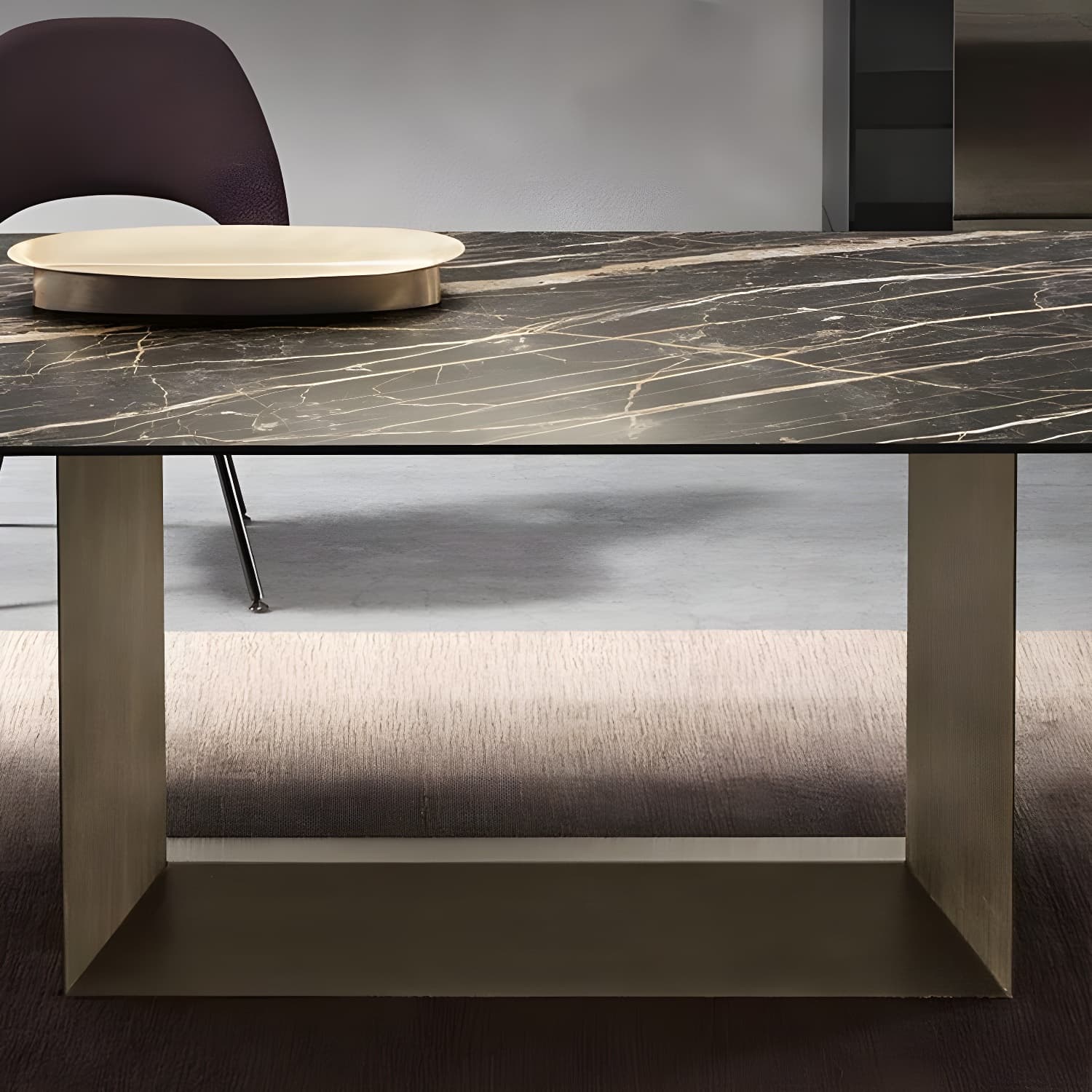 Rectangular Sintered Stone Dining Table Modern Furniture with Steel Base for Home - image 9