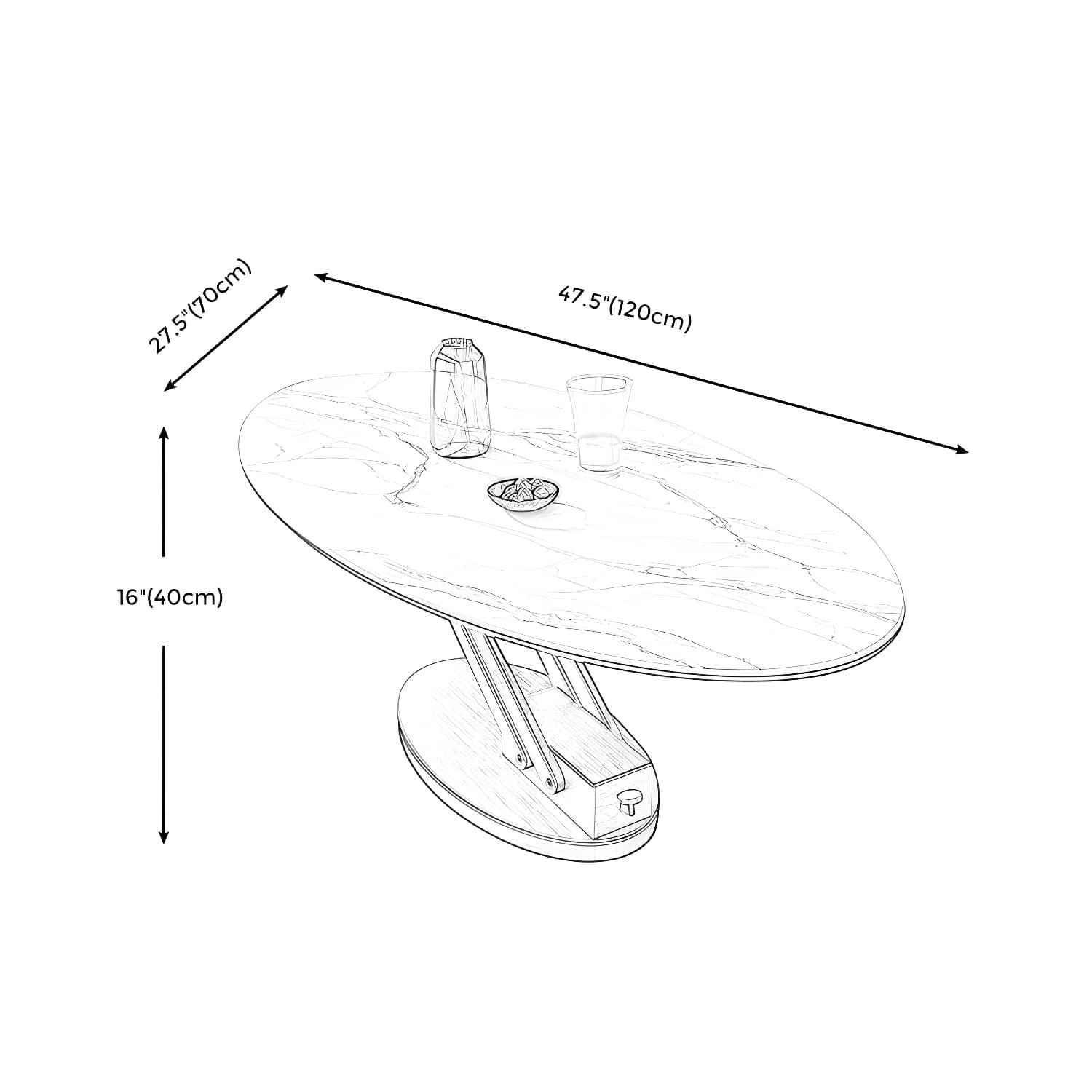 Round Slate Coffee Table with Lift Top Pedestal Base 1 Single Cocktail Table - image 12