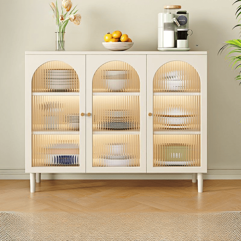 White Trendy Sideboard with 3 Drawers, Narrow/Standard Size, 3/6 Shelves, Lumber Countertop, and Glass-panel Door - image 10