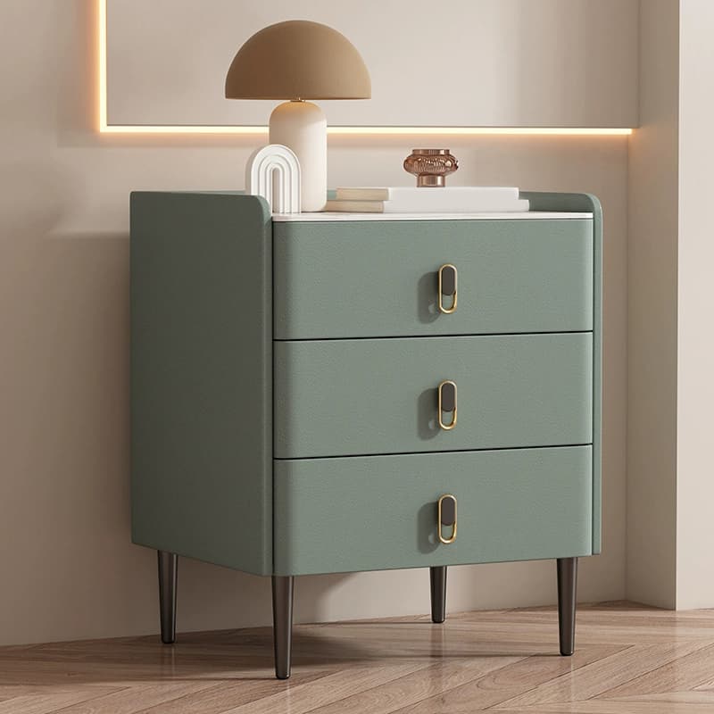 Modern Faux Leather Bachelor's Chest with Stone Countertop, 3 Drawers - image 12
