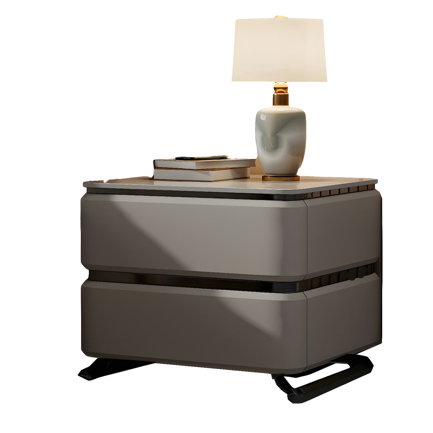 Small Modern Faux Leather Nightstand with Drawer Storage in Stone Finish - image 26