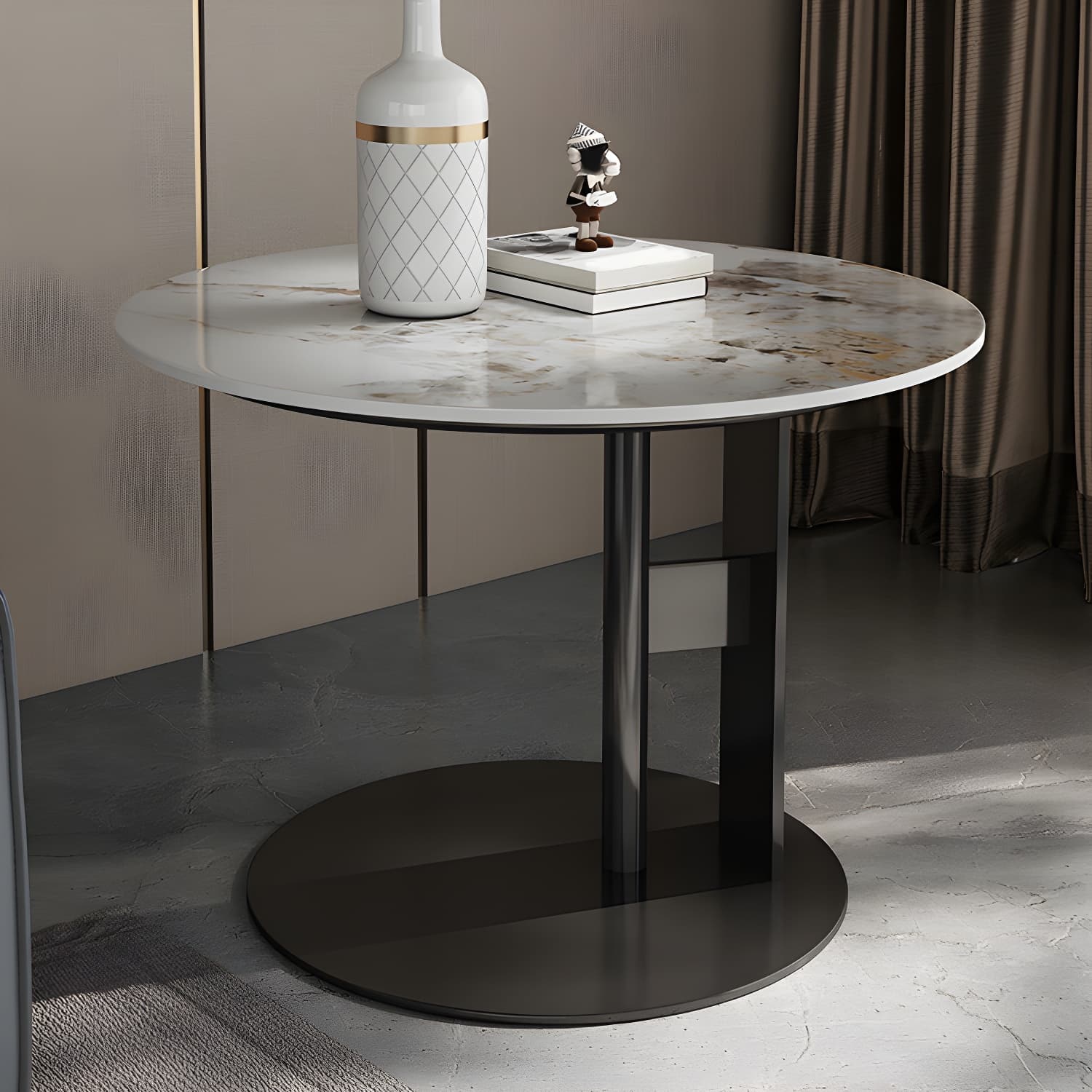 Glam Style Round Nesting Coffee Table Set with Steel Pedestal Base