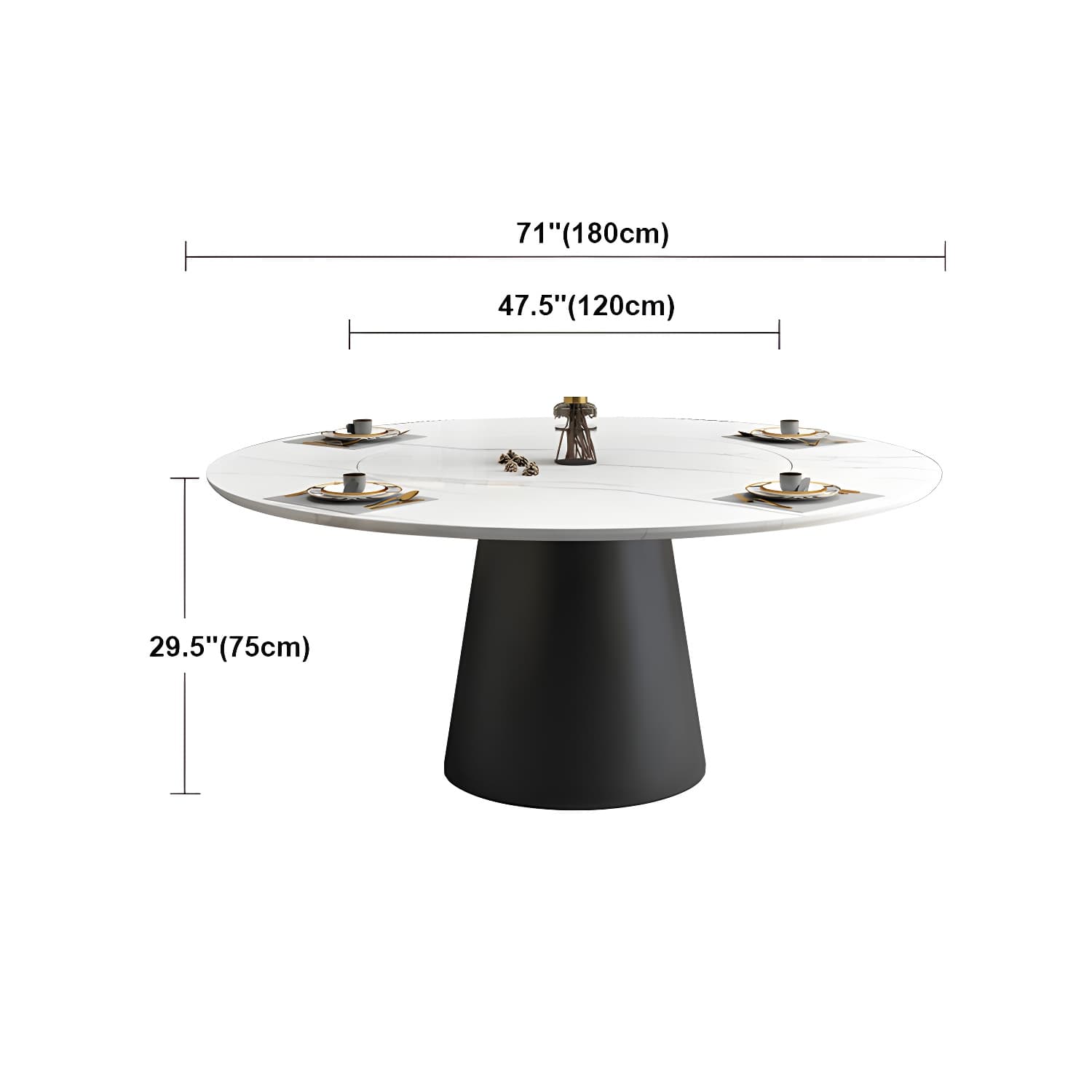 Modern Round Dining Table White and Black Metal Base Convertible Dining Table - image 21