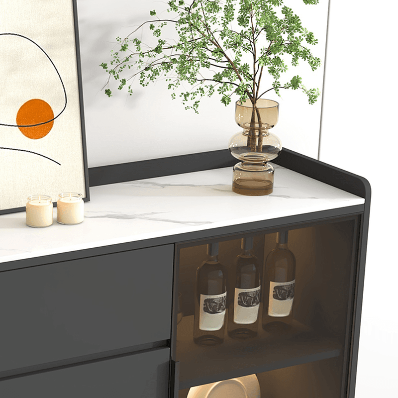 Ground Buffet Table/Server with Stone Countertop, Glass Doors, and Flexible Shelf Storage Compartment - image 10