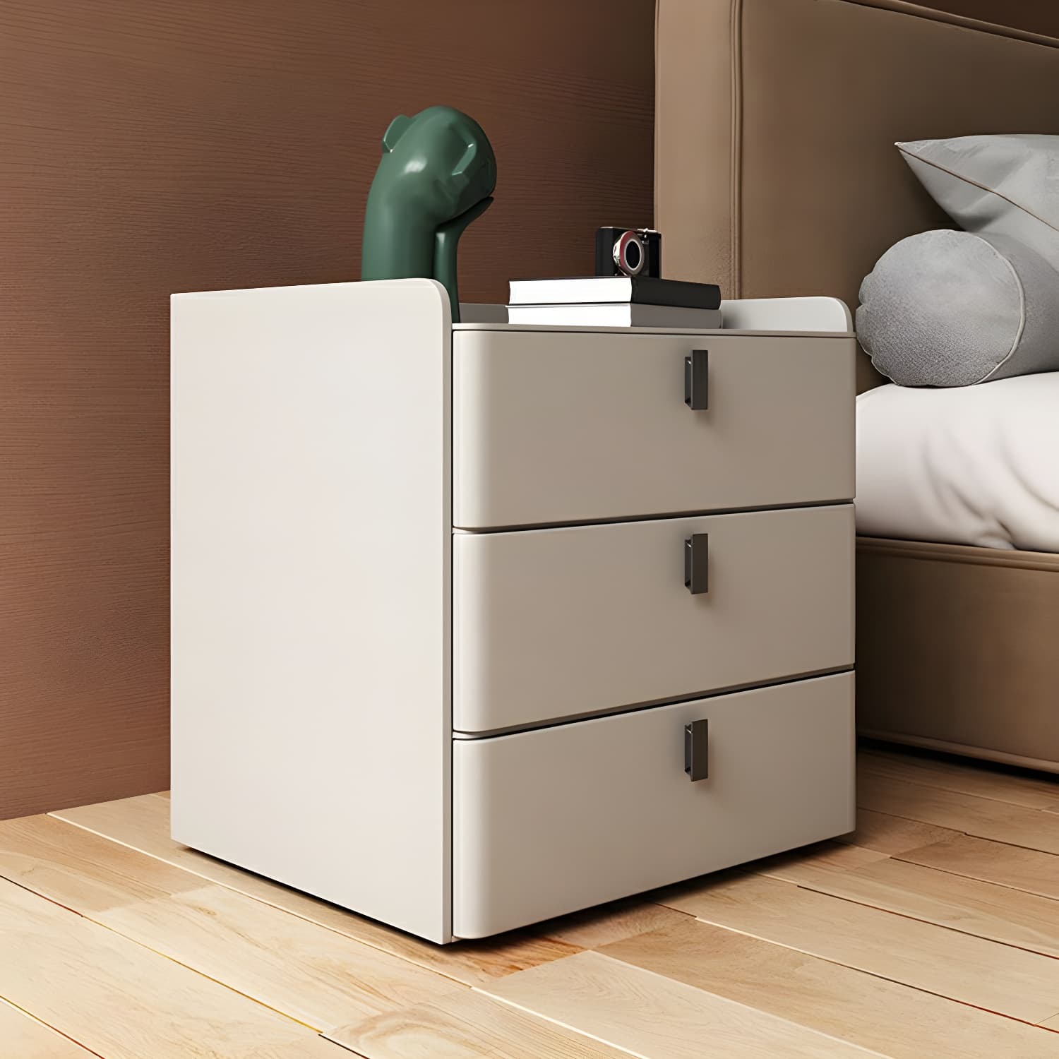 Modern Wood Nightstand with 3 Drawers and Stone Countertop in Small Size - image 12