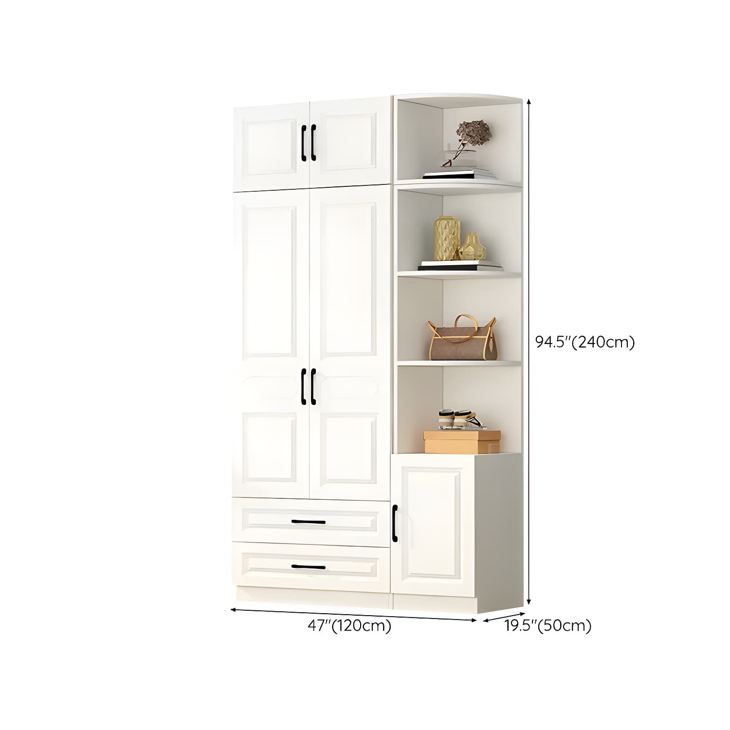 White Modern Wood Wardrobe Armoire with Clothing Rod and Shelves - image 26