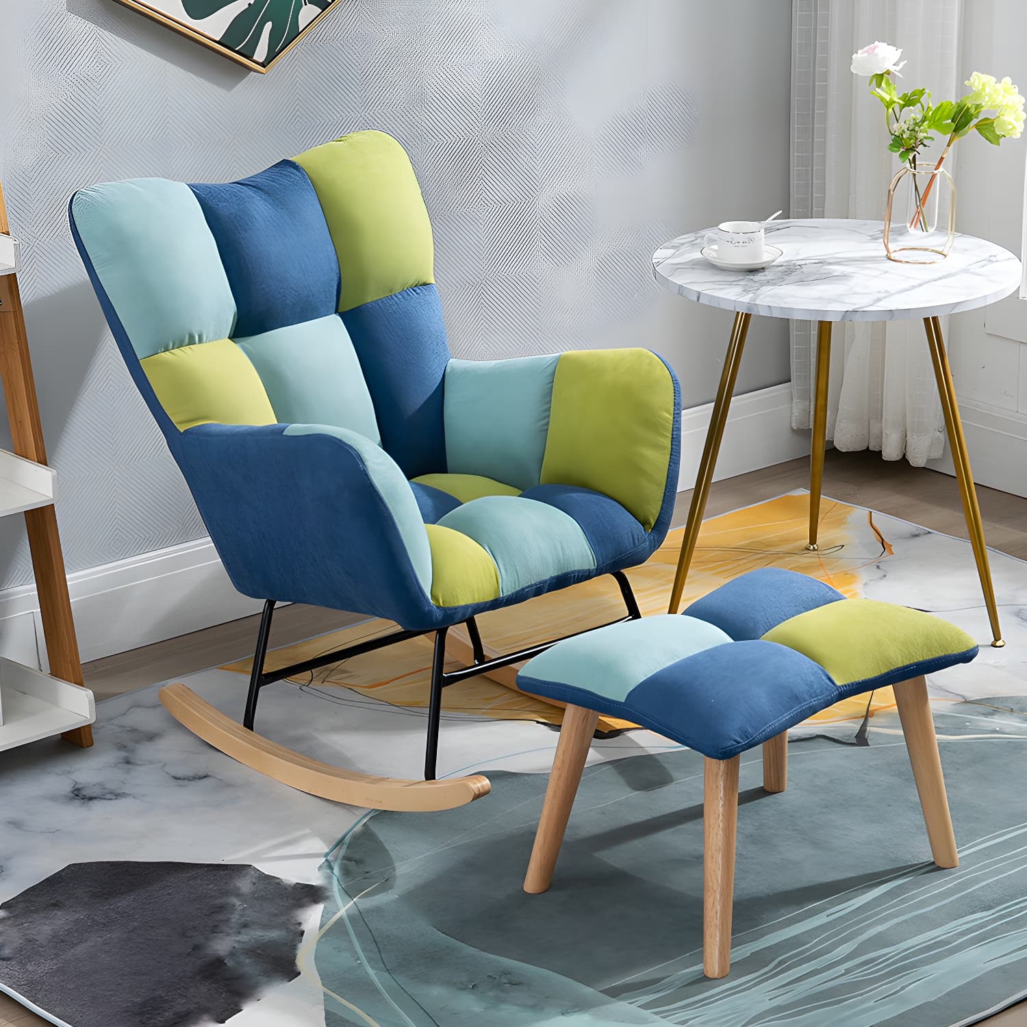 Fabric Rocking Chair Color Panel Contemporary Tufted Cushions Rocker Chair with Ottoman - image 4