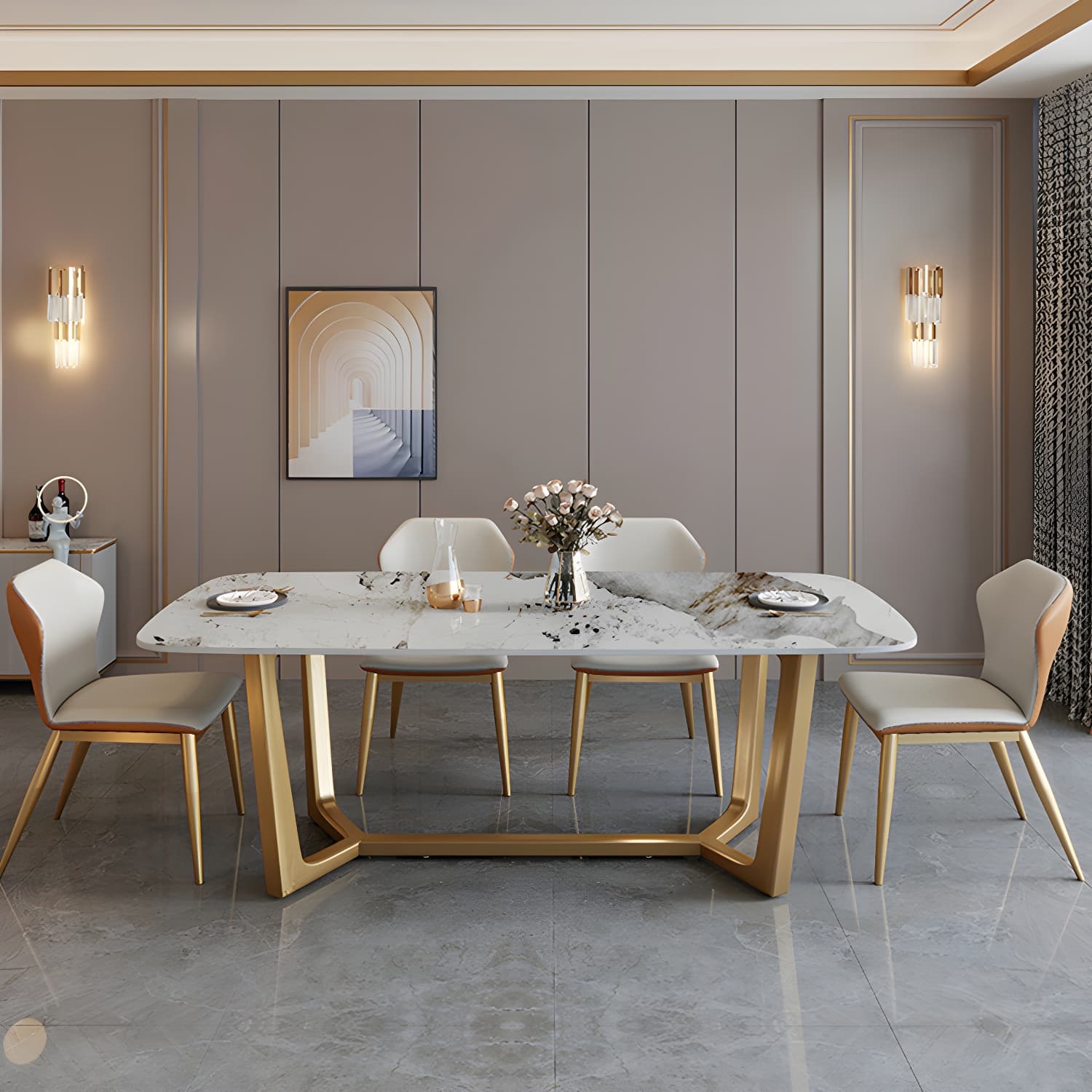 Glam 1/2/7 Pieces Dining Table Set with Sintered Stone Top Stainless Steel Dinette Set