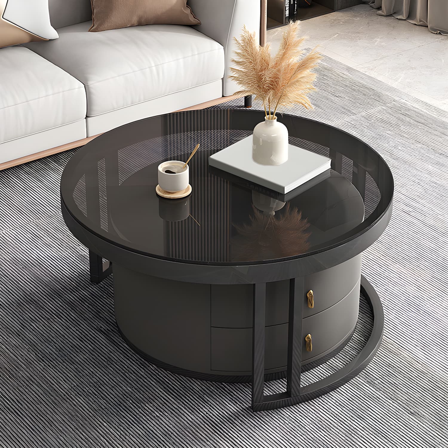 Round Tropical Coffee Table Storage 2 Nesting Coffee Table Set - image 11