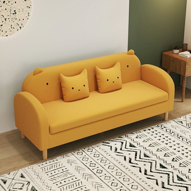 Art Deco Natural Wood Finish Framed Sofa Couch with Recessed Arm, Slipcover and 2 Pillows - image 21