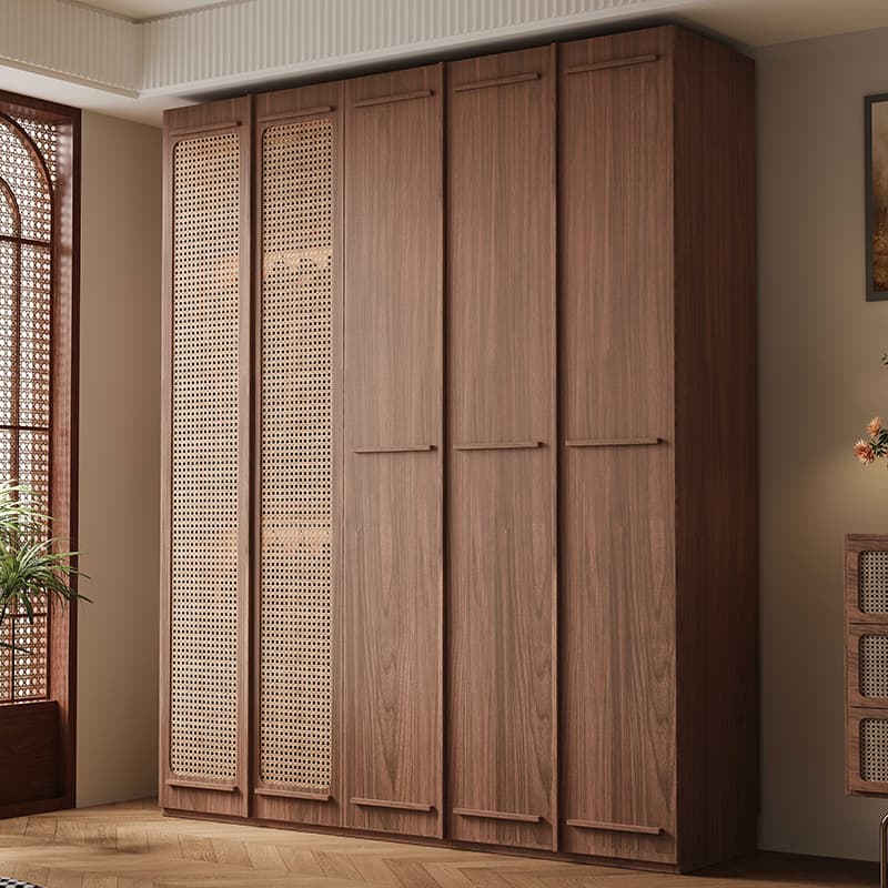 Simplistic Wood Color Timber Wardrobe Closet with Soft Close Door, Interior Shelves, and Hanging Rod