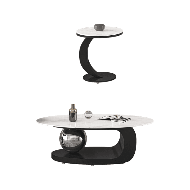 Luxurious 1 Tier Stone Top Elliptical Side Table with Abstract Base in Chalk for Home - image 9