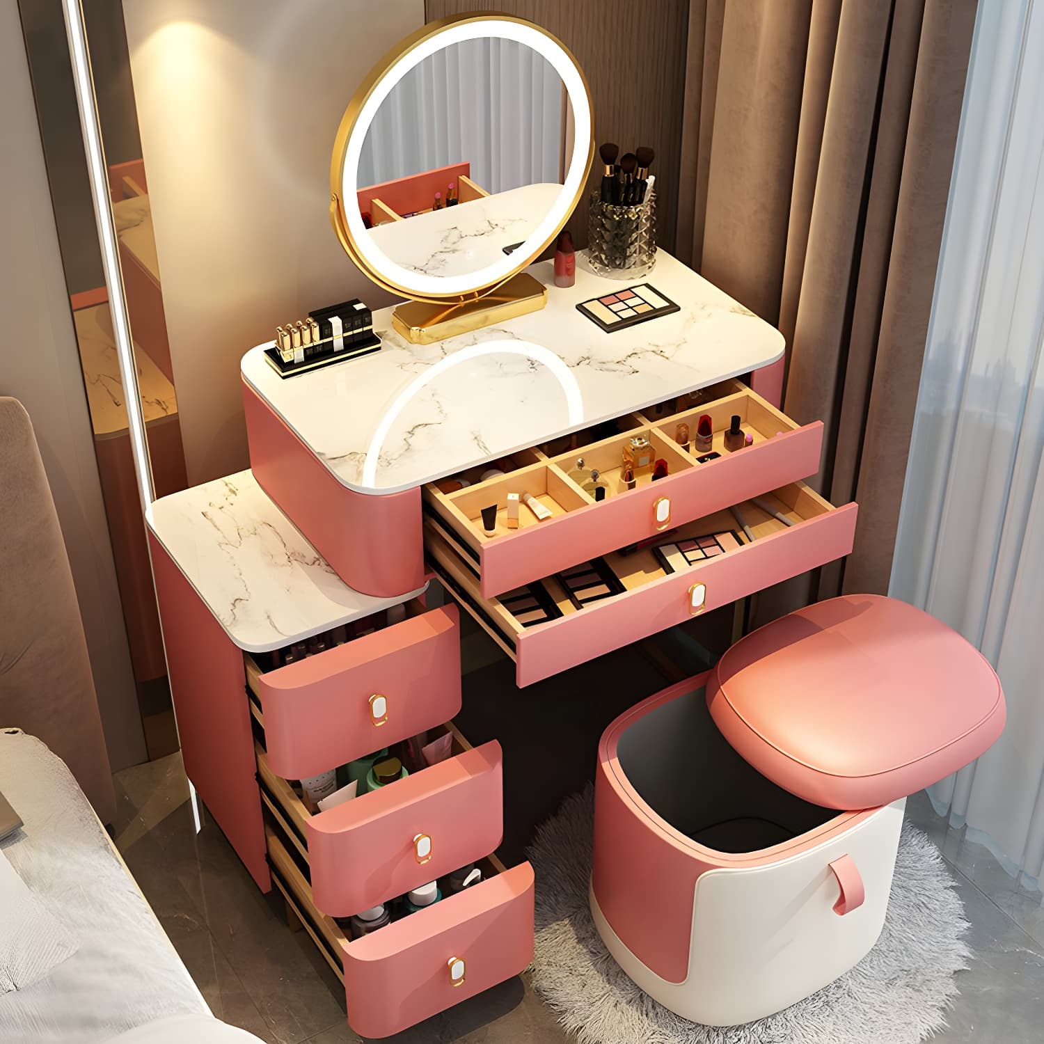 Contemporary Make-up Vanity with 5 Storage Drawers for Bedroom - image 16