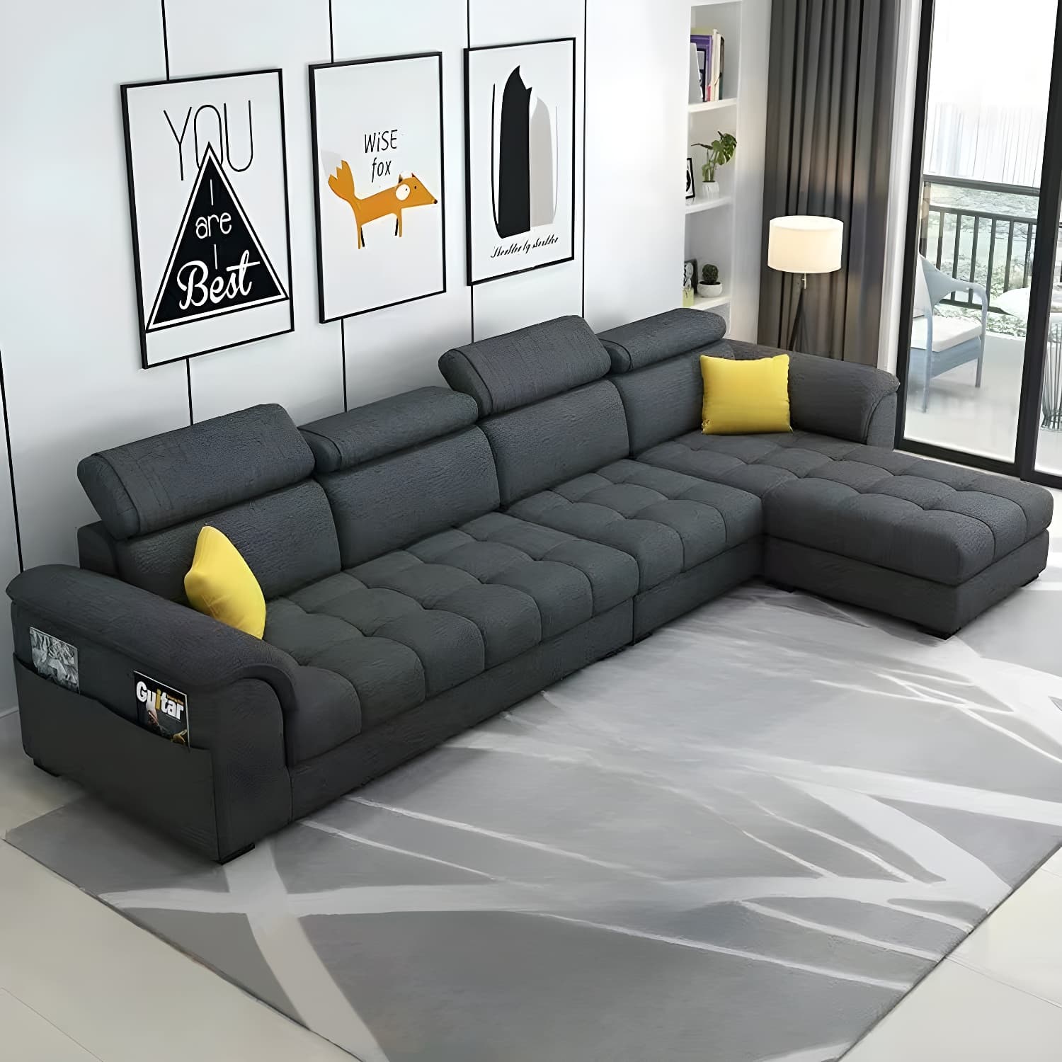 Contemporary L-Shaped Sectional Sofa with Adjustable Pillows and Storage