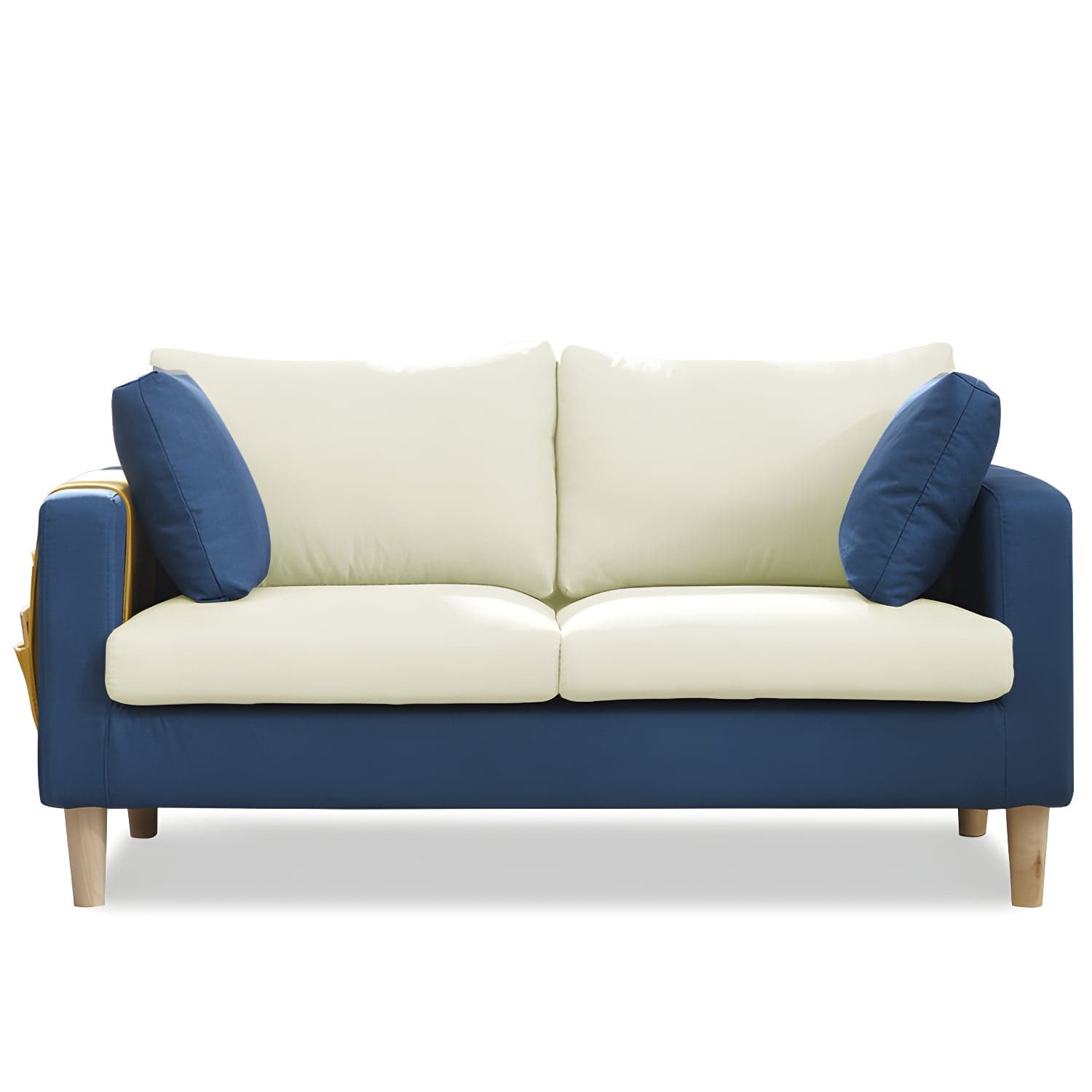 Contemporary Square Arm Couch Faux Leather Loveseat with Pillows - image 3
