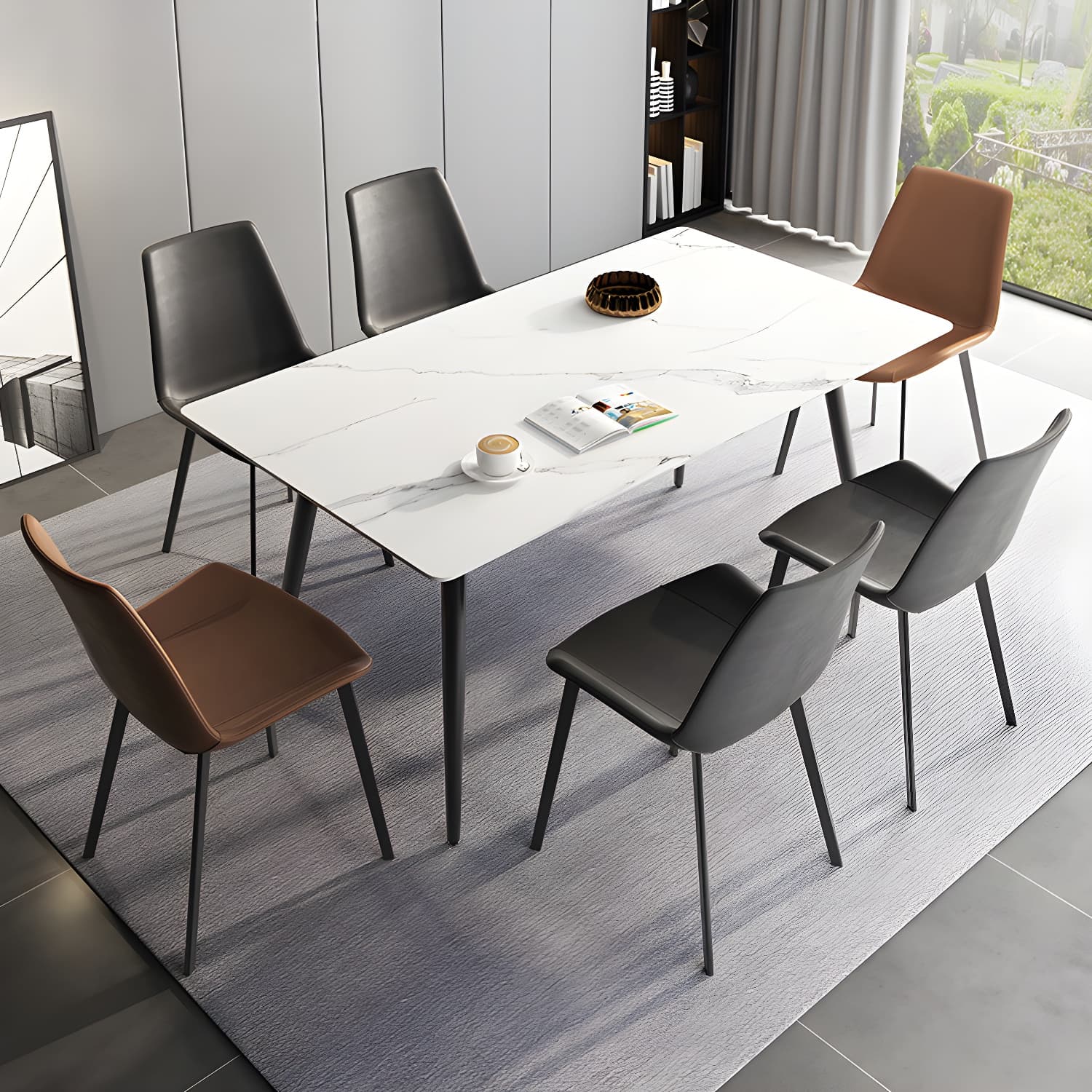 Stone Top Dining Table Rectangle Modern Dining Table with 4 Black Legs - image 5