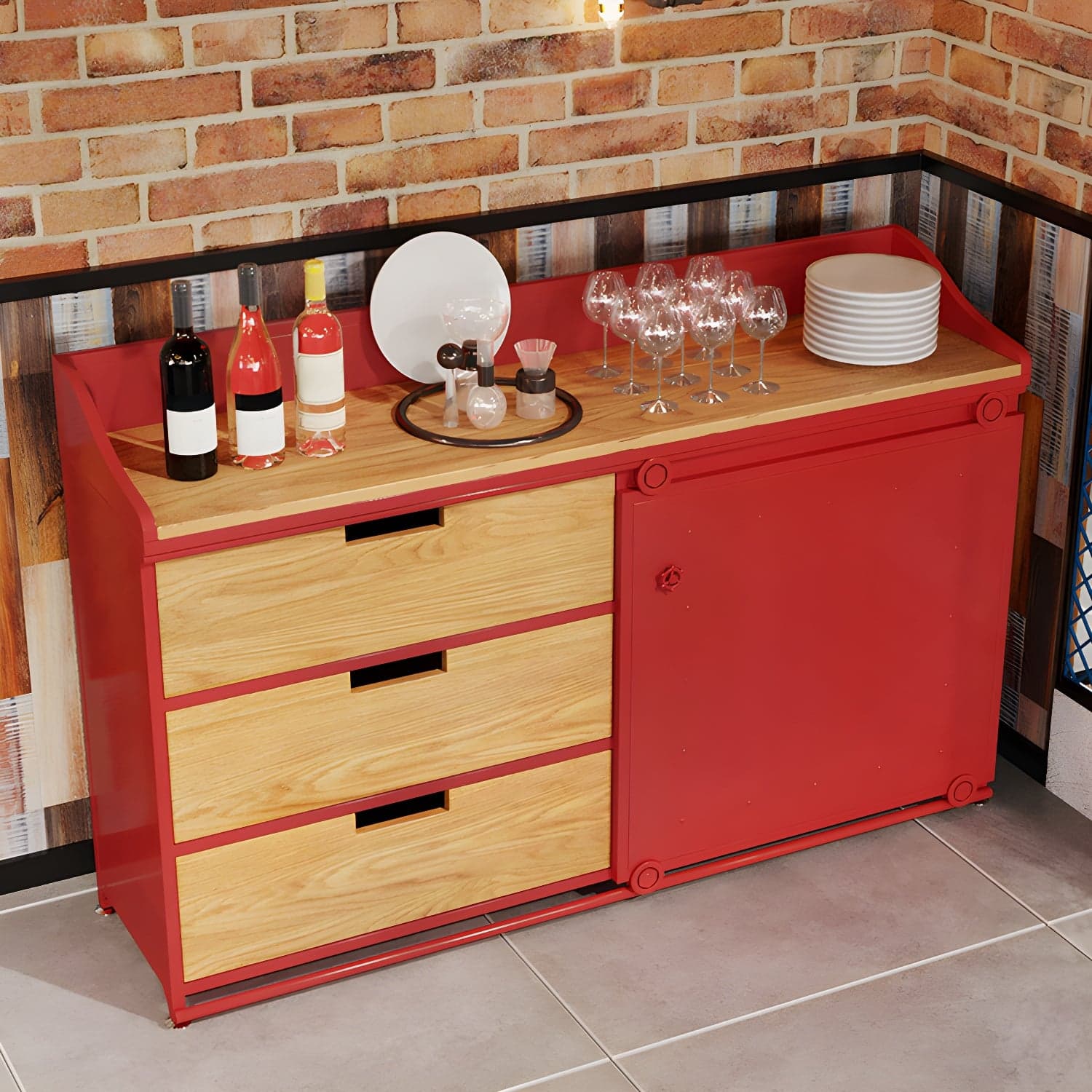Industrial Metal Sideboard with Drawers, Cabinets, and Open Storage - 3 Drawers, 1 Interior Shelf - image 3