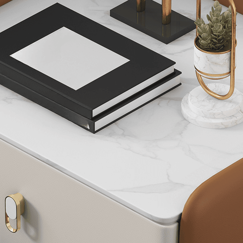 Contemporary Nightstand with 2 Drawers, Pu Leather Countertop, and Leg Support - image 15