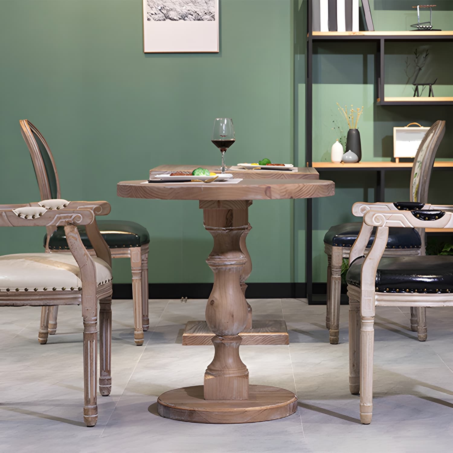 Brown Round Dining Table Modern Pine Solid Wood Pedestal Table - image 4