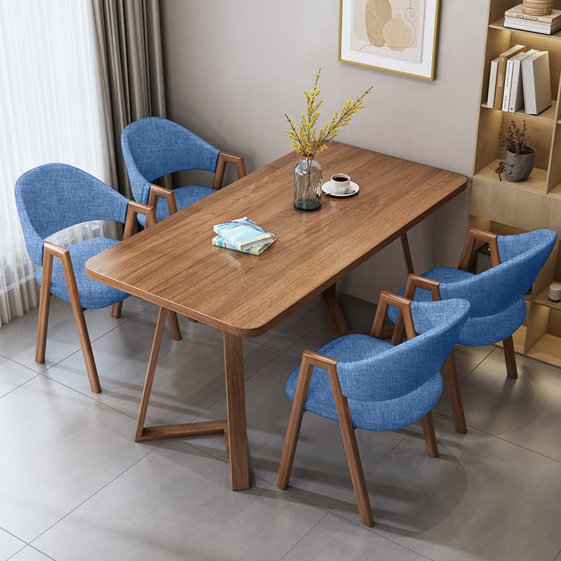 Dining Table Set with Recycled Wood Top and Sleighing Base, Padded Chair with Back and Armrest, 5-piece in Auburn - image 8
